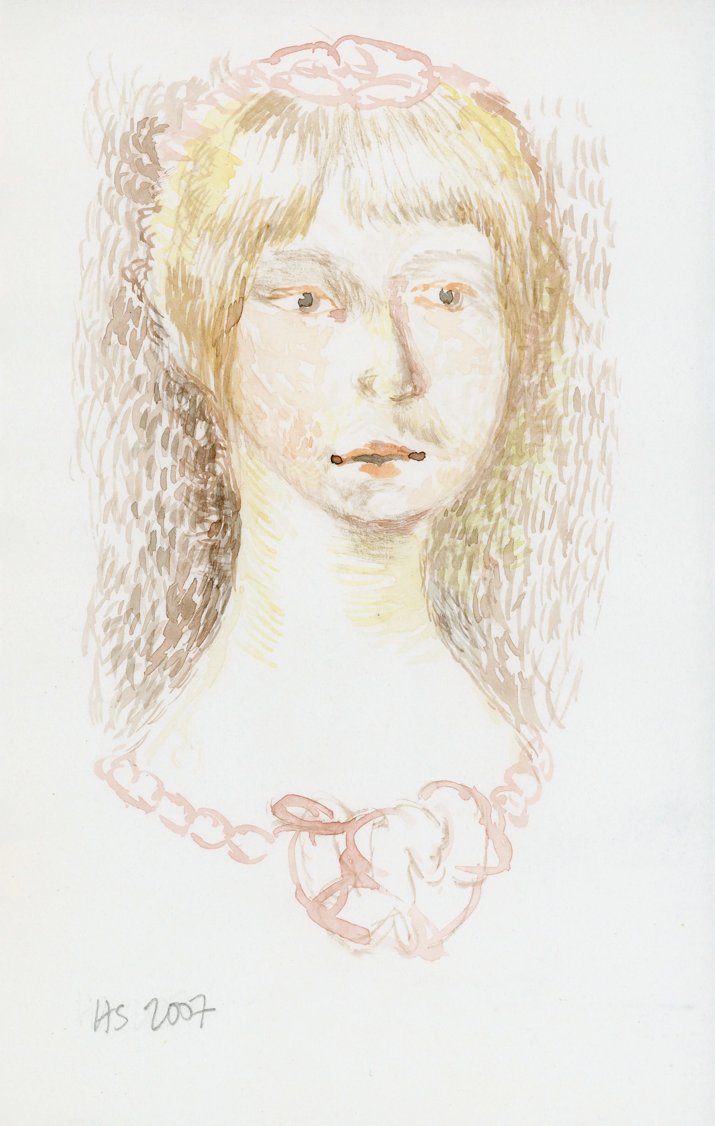GIRL WITH SHORT HAIR 2007 Watercolour on bankers paper 20 x 12.5 cm