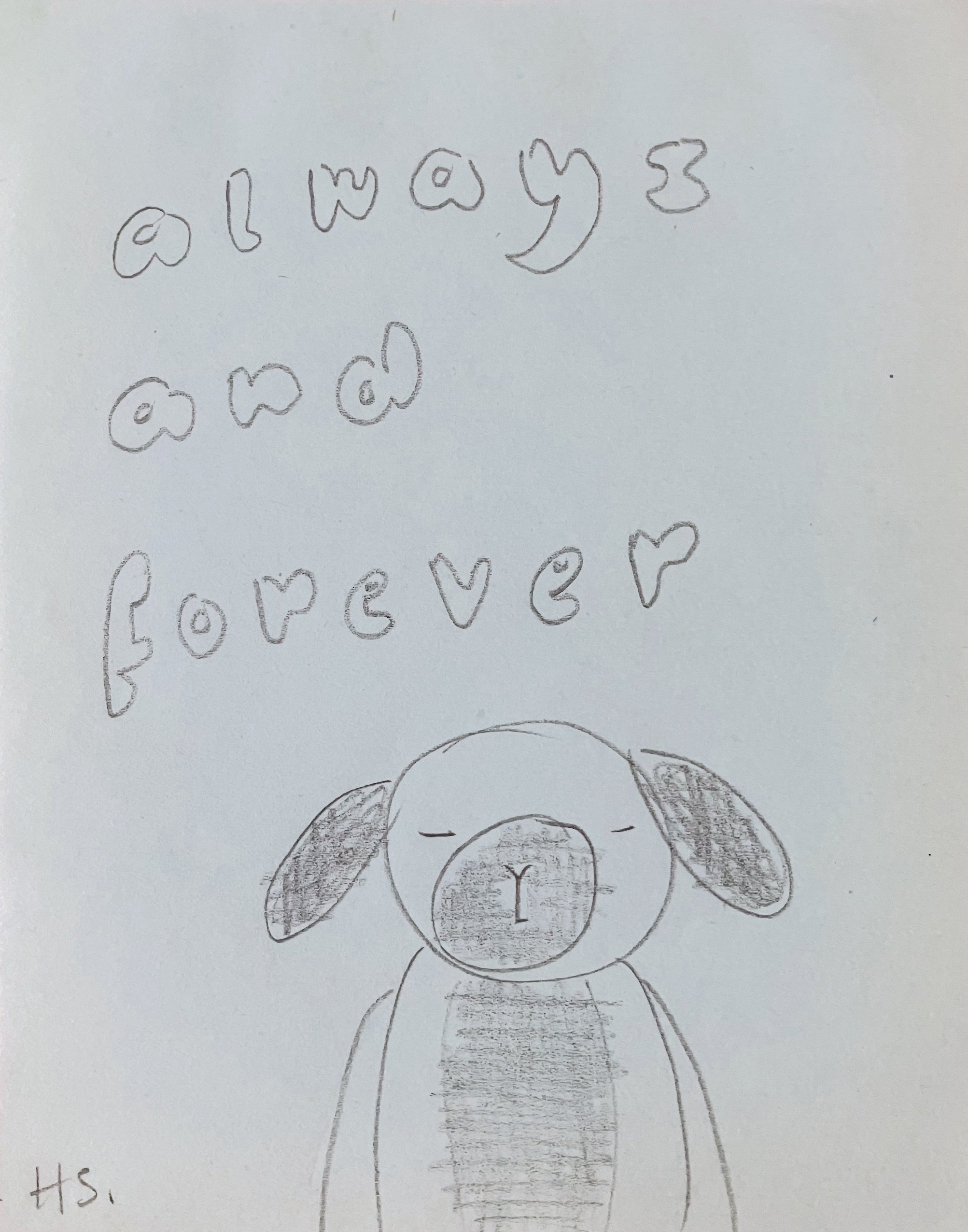 FOREVER 2025 Pencil on found note paper 17 x 13.4 cm