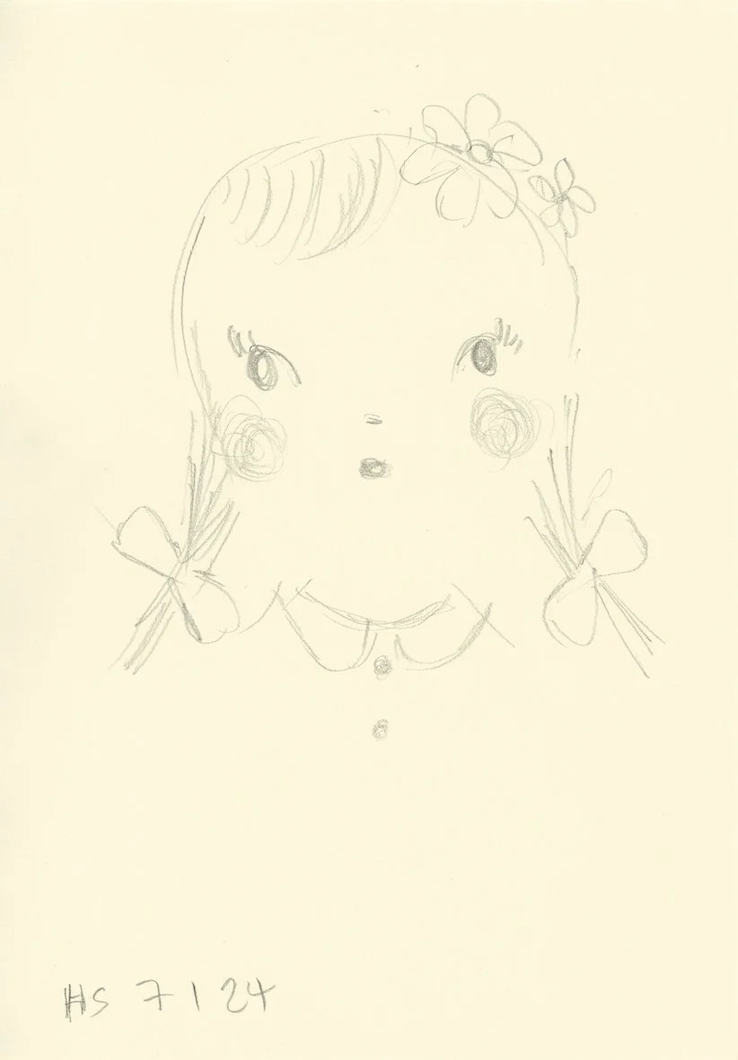 PIGTAILS 2024 Pencil on cream writing paper 21 x 15 cm