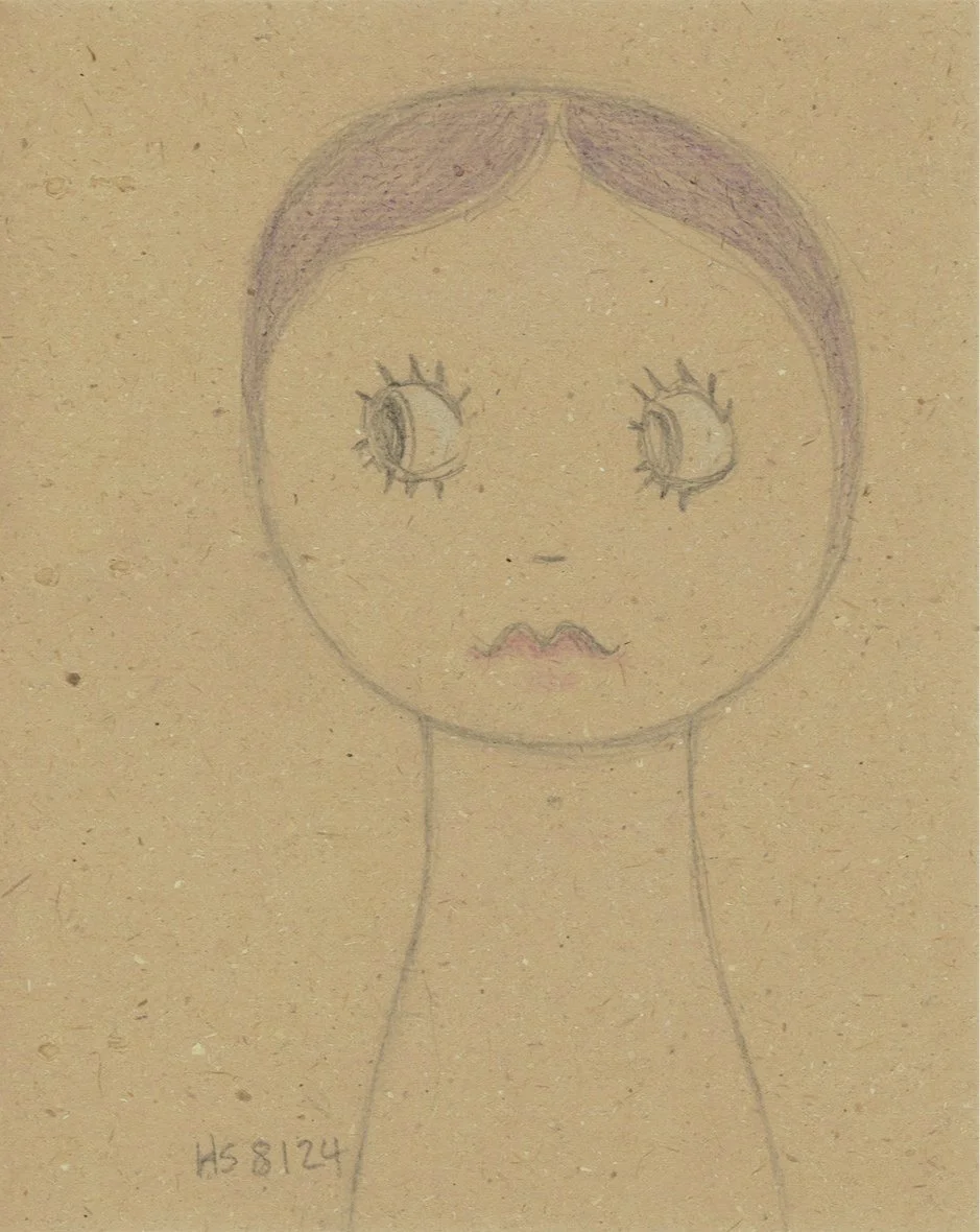 DOLL FACE 2024 Pencil & coloured pencil on found paper 21.5 x 17 cm