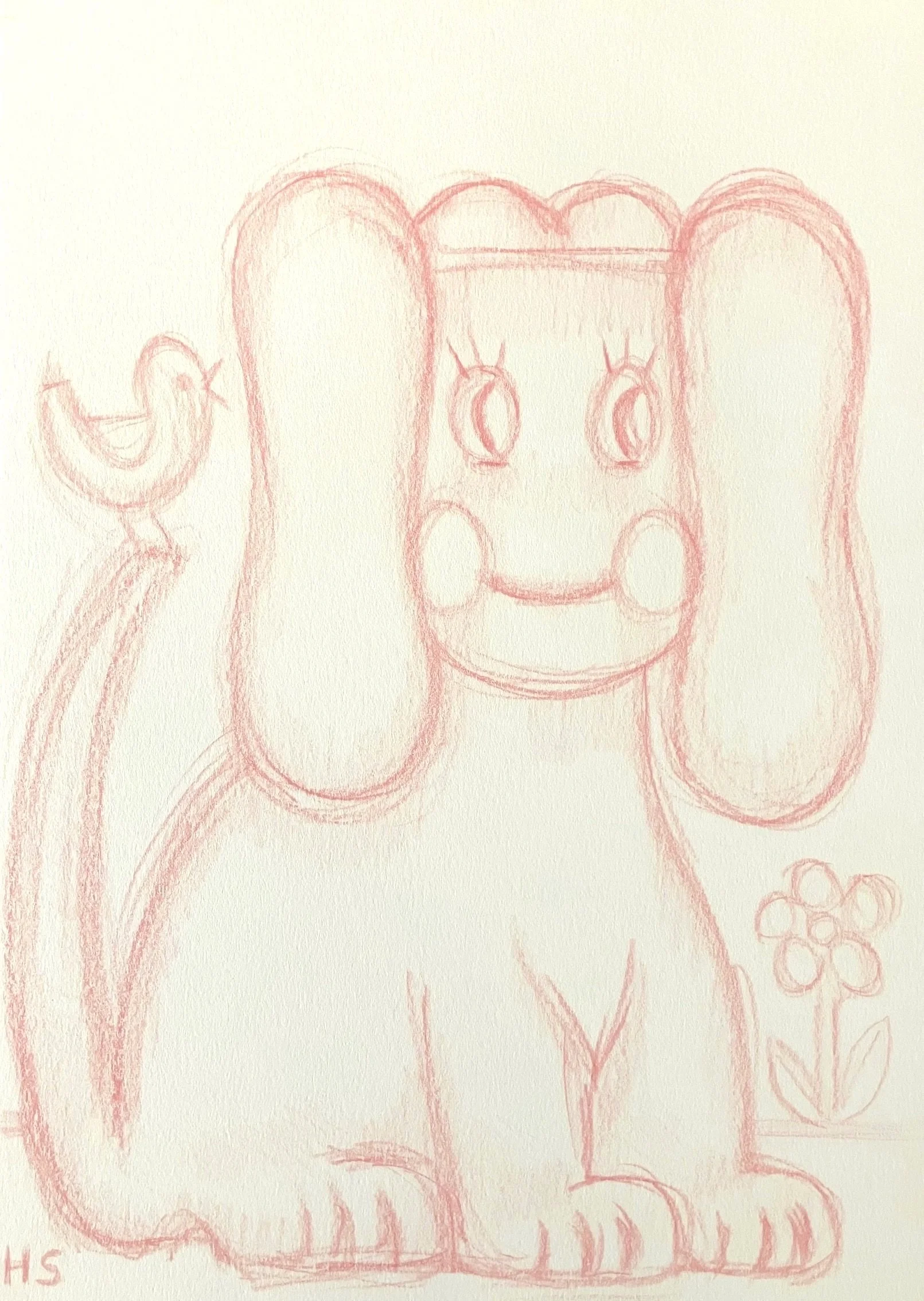 GIRL PUP & SADDLE BIRD 2025 Coloured pencil on cream paper 29 x 21 cm