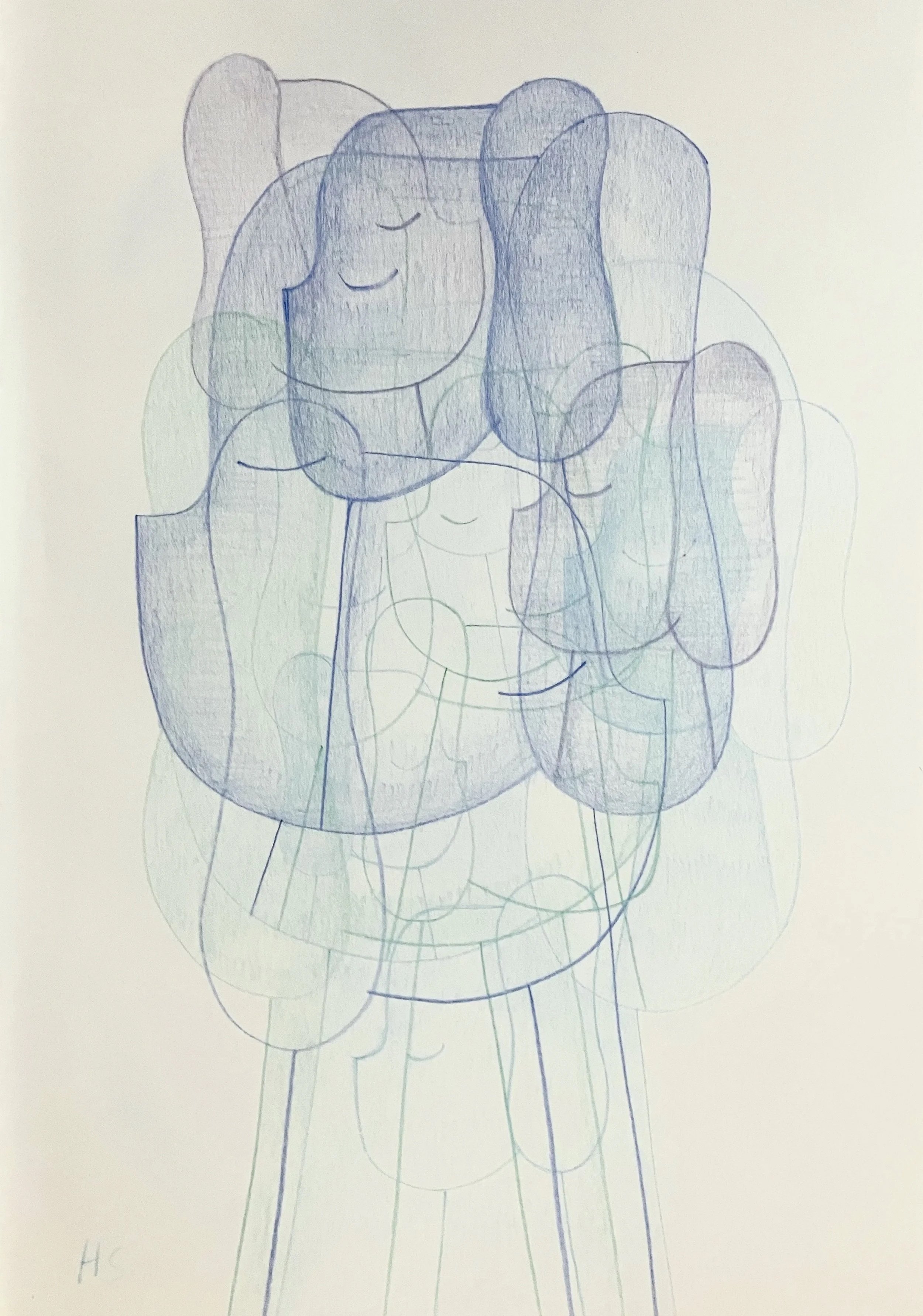 ECHOES BLUE & GREEN 2026 Coloured pencil on paper 42 x 29.5 cm