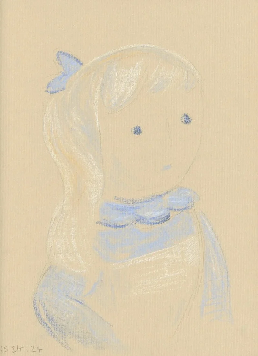 GIRL IN WHITE AND BLUE I 2024 Pencil & pastel on buff paper 30.5 x 23 cm
