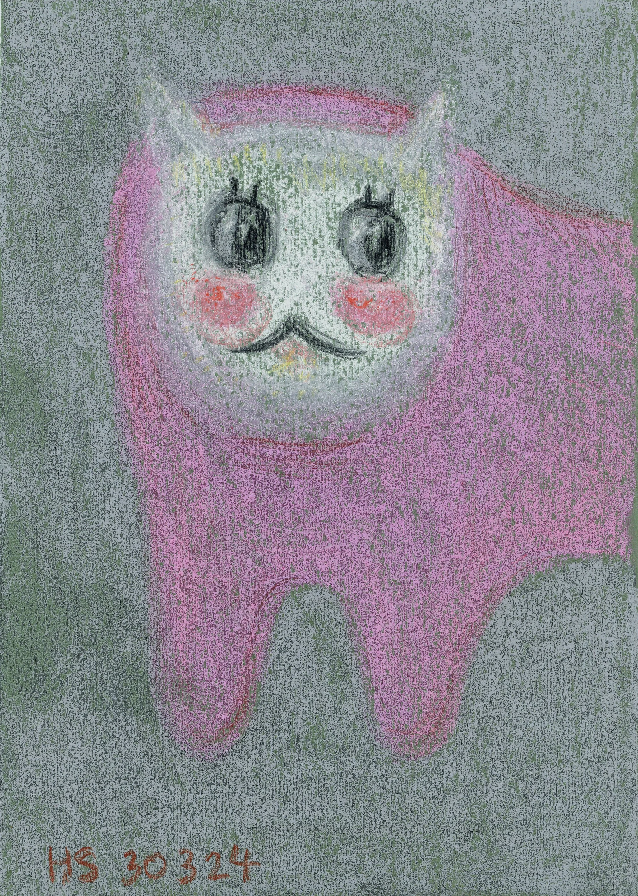 PUSS CAT PINK ON WHITE 2024 Pastel on pastel paper 24.5 x 17.5 cm