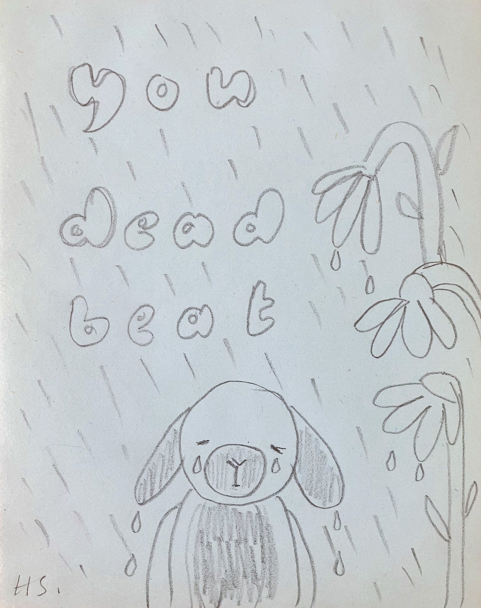DEAD BEAT 2025 Pencil on found note paper 17 x 13.4 cm
