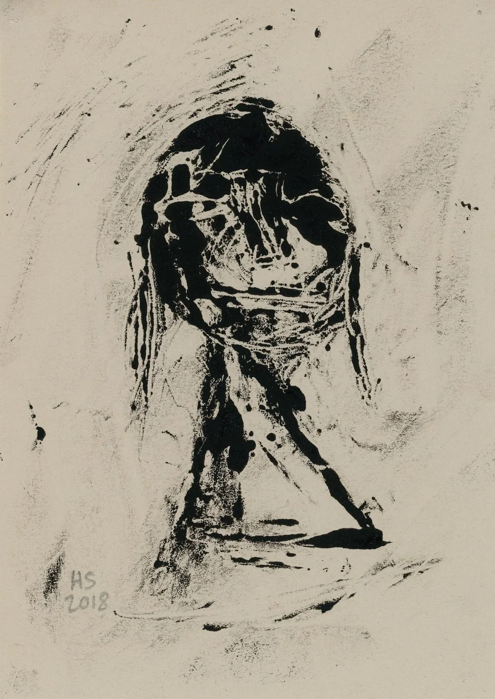 HEAD Monoprint on recycled paper 18 x 12.8 cms 2018