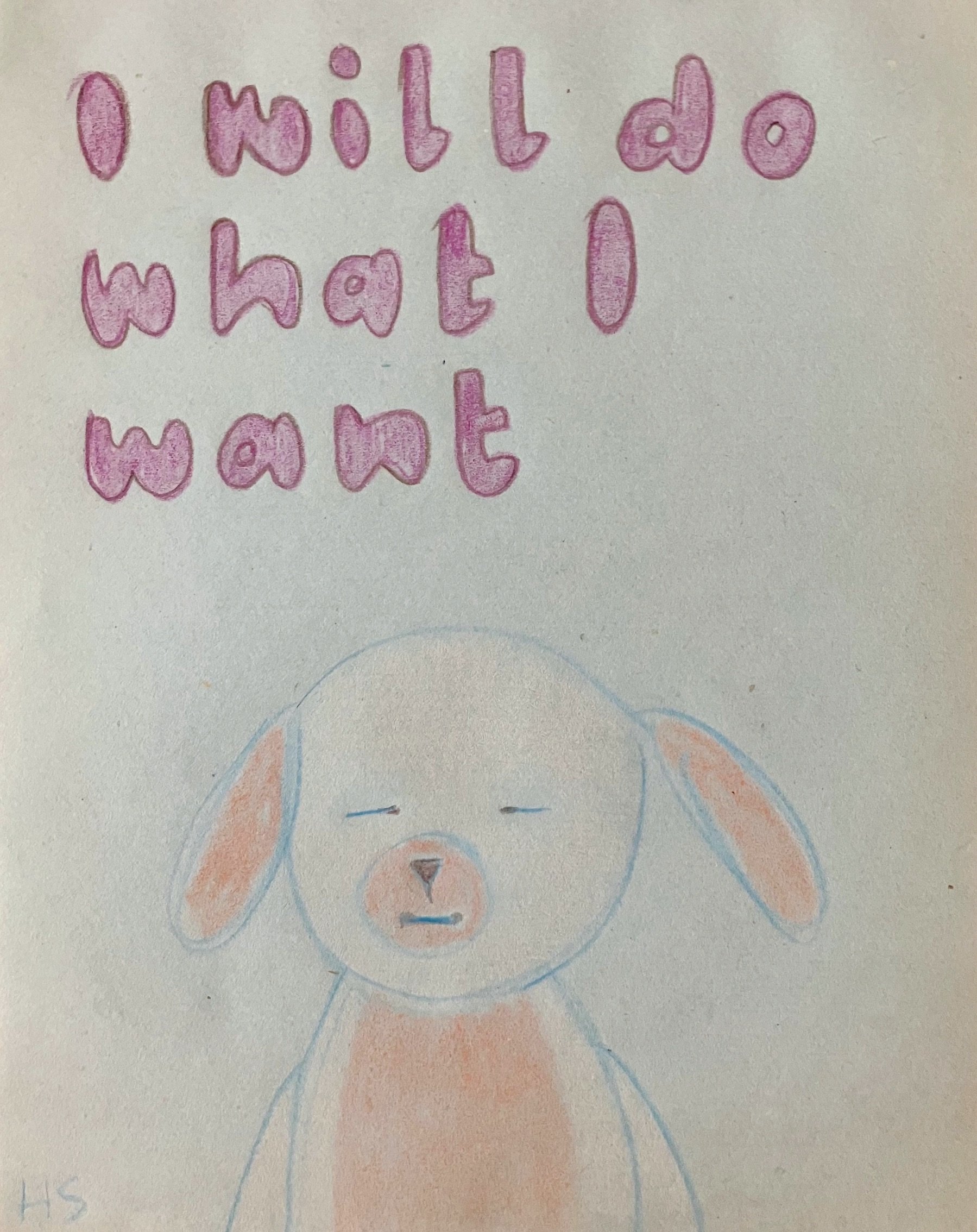 WHAT I WANT 2025 Coloured pencil on found note paper 16.7 x 13.5 cm