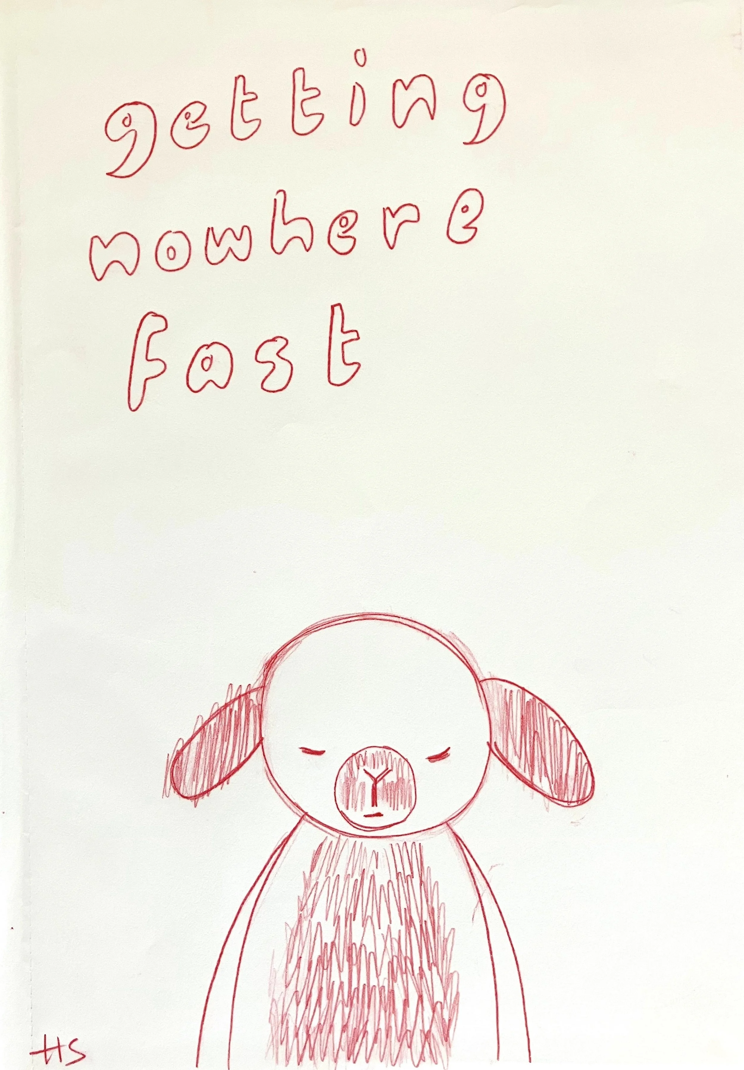 NOWHERE IN RED 2025 Wax pigment transfer monotype on paper 29.5 x 21 cm