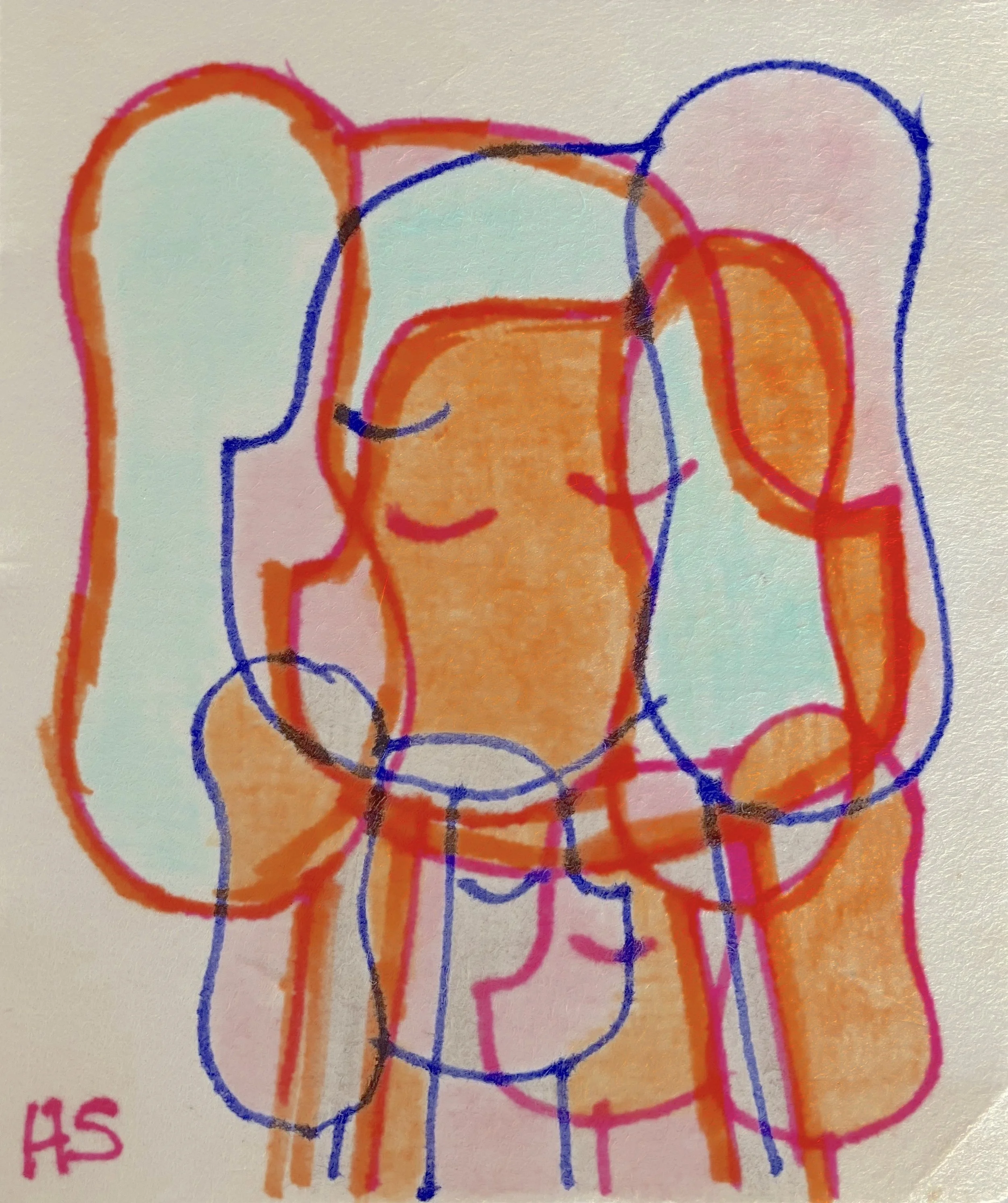 UNTITLED STUDY  1 2025 Felt pen & coloured pencil on found paper 14.2 x 12 cm