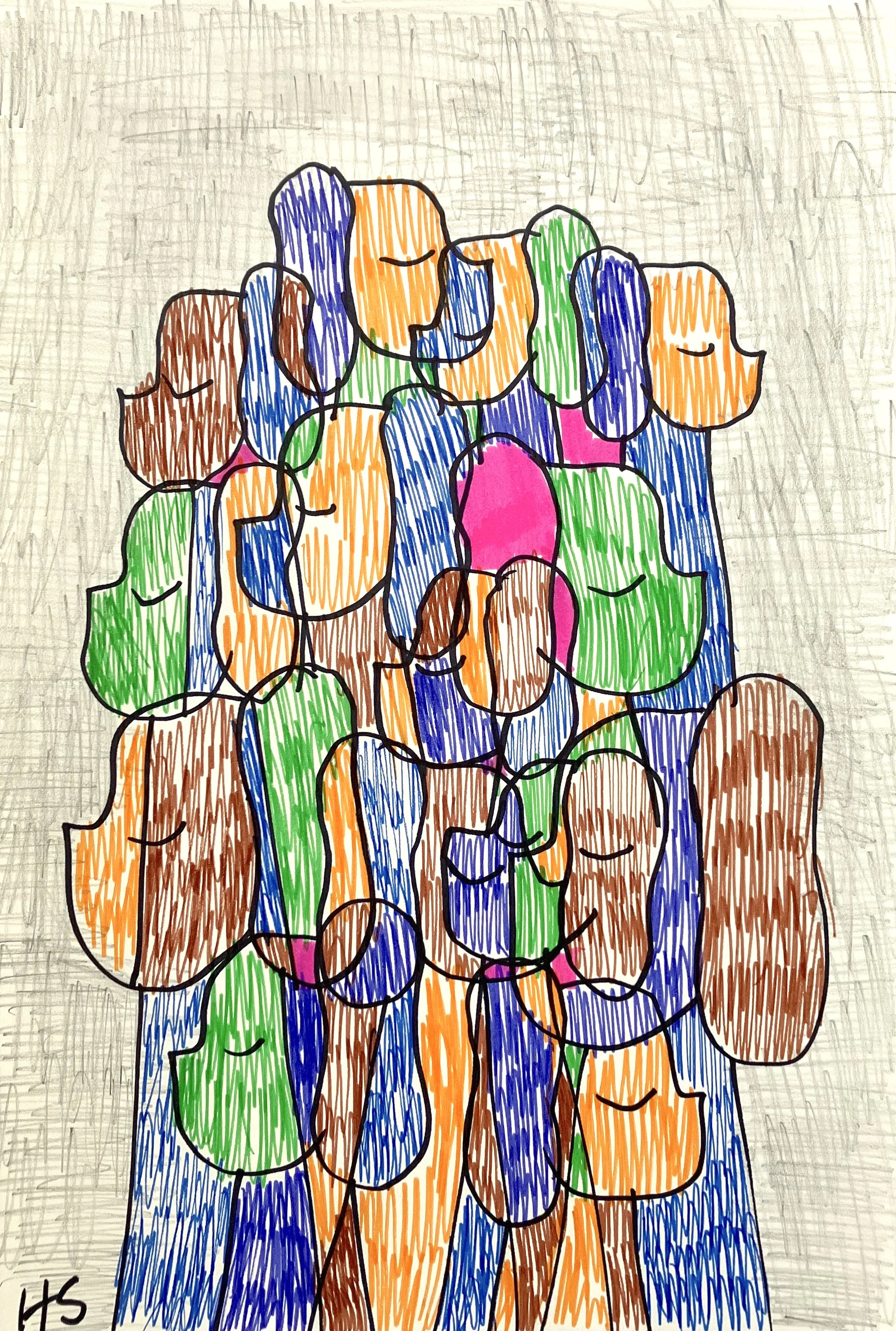 TIRED & WIRED 2026 Felt tip, pencil & coloured pencil on lightweight paper 29.5 x 19.8 cm