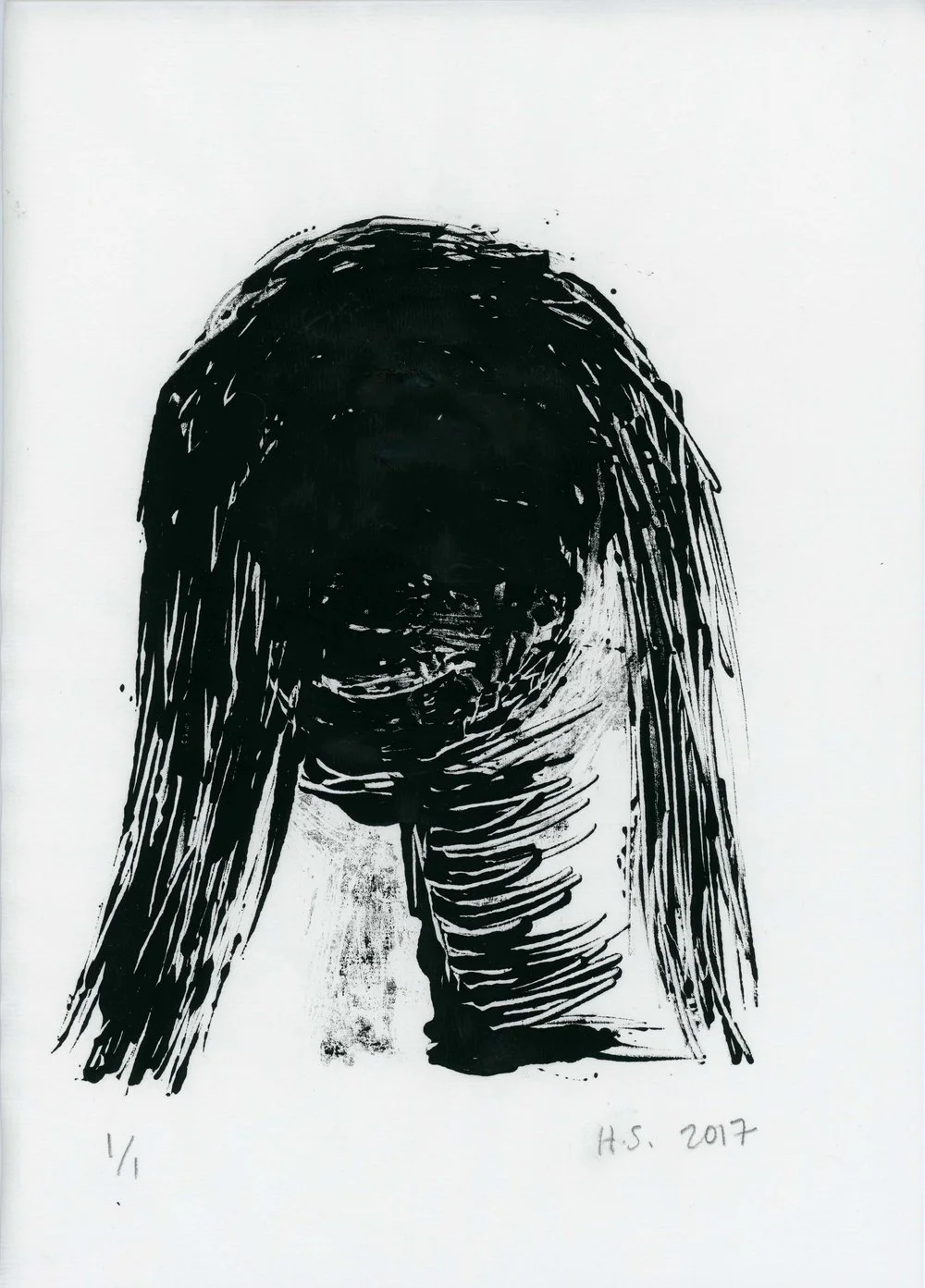 LONG HAIR Monoprint on Dan Xuan paper 35 x 24 cms 2017
