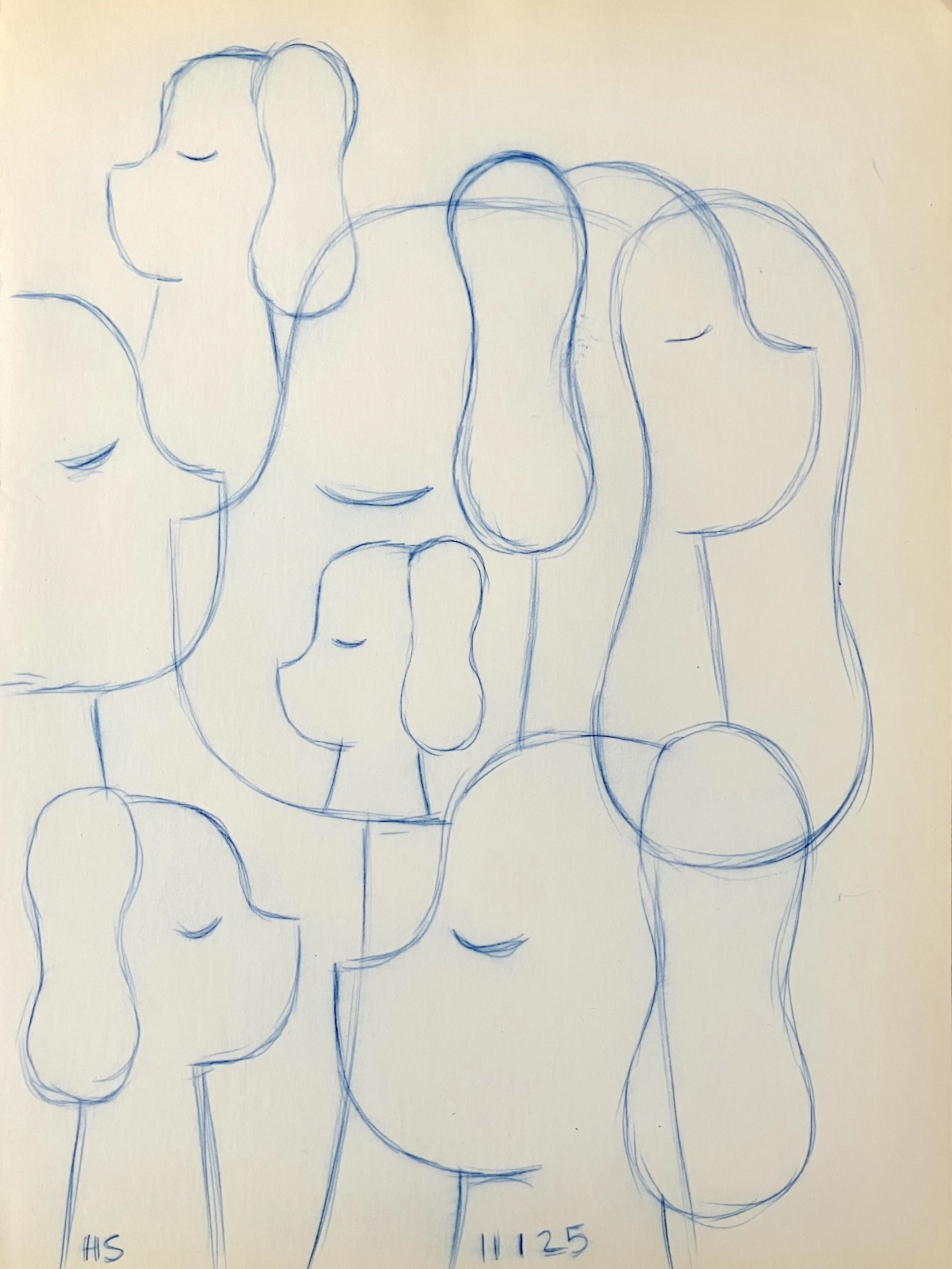 MULTI BLUE SUNNY 2025 Wax pigment transfer monotype on found paper 28.5 x21.5 cm