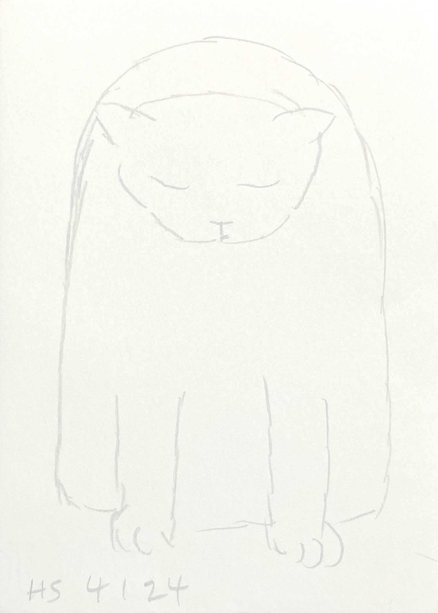 SITTING CAT I 2024 Pencil on found note paper 15.5 x 11.2 cm
