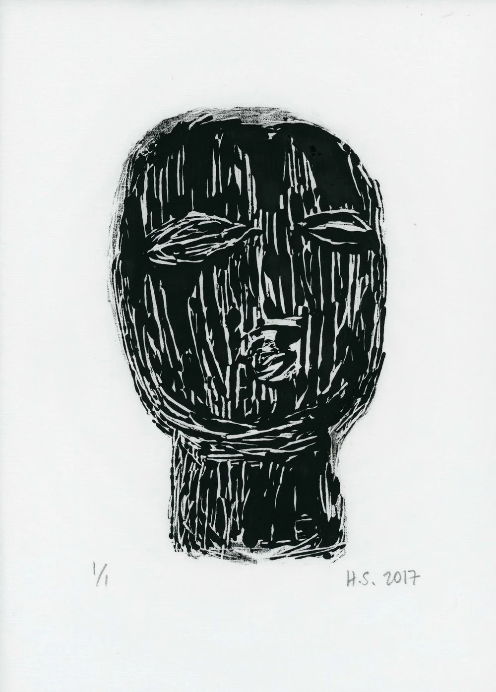 WOOD HEAD Monoprint on Dan Xuan paper 35 x 24 cms 2017