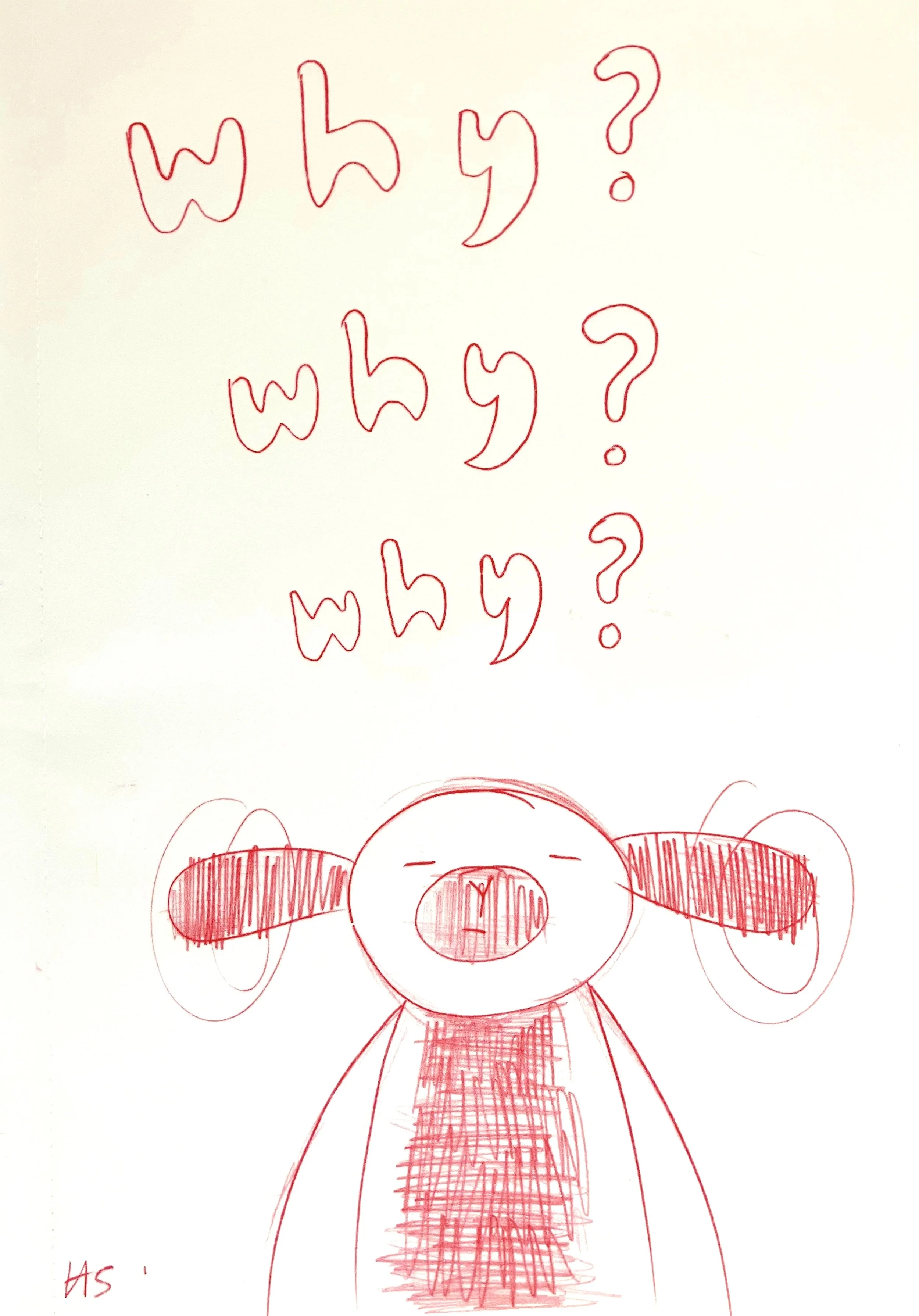 THREE WHYS 2025 Wax pigment transfer monotype on paper 29.5 x 21 cm