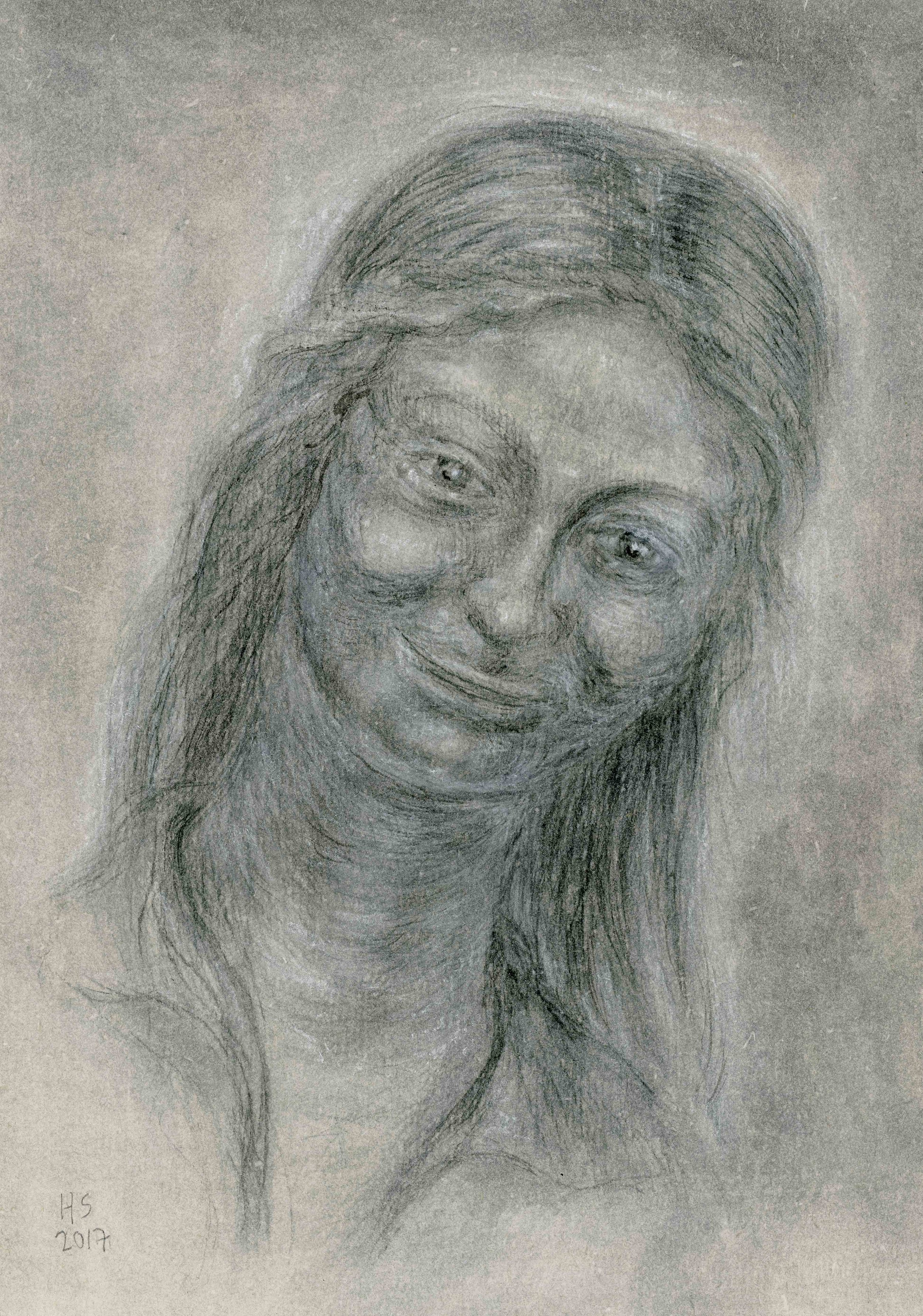 SMILING GIRL 2017 Pencil, charcoal & pastel on prepared paper 28.5 x 20 cm