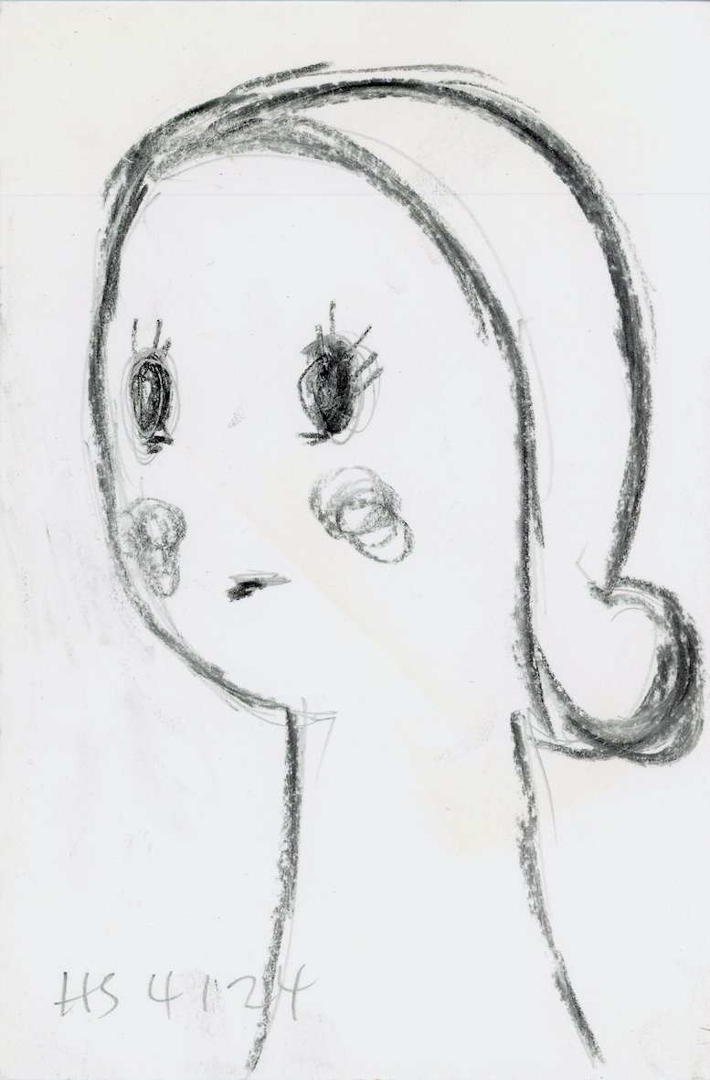 GIRL 3/4 PROFILE 2024 Pencil & charcoal on thin card 15.3 x 10.3 cm