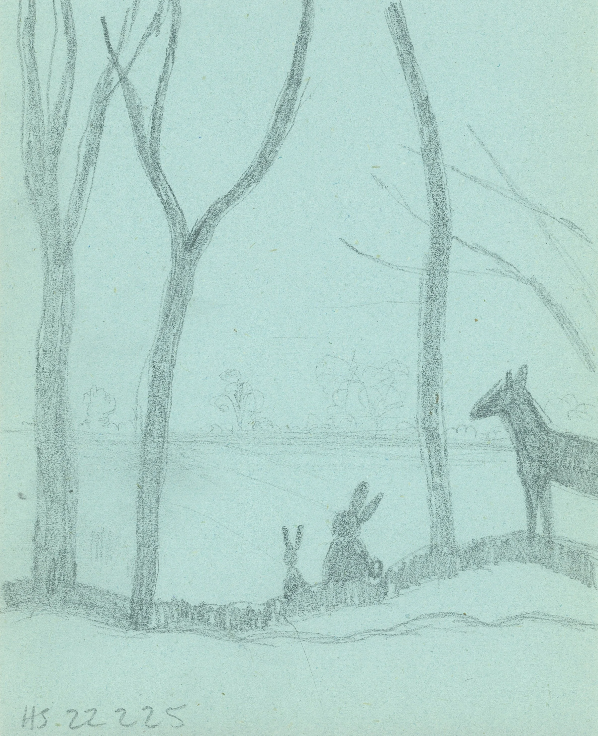 EDGE OF THE WOOD 2025 Pencil on found note paper 17 x 13.4 cm