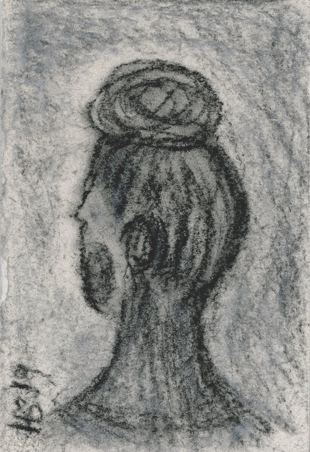 BUN STUDY 2019 Charcoal & pastel on prepared paper 12.5 x 8.5 cm