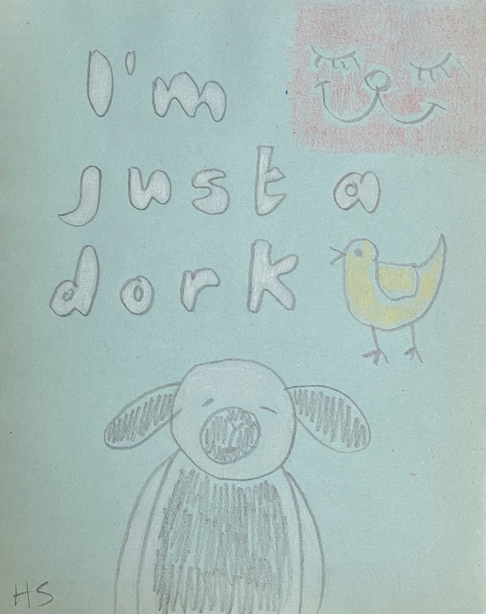 DORK 2025 Pencil & coloured pencil on found note paper 17 x 13.4 cm