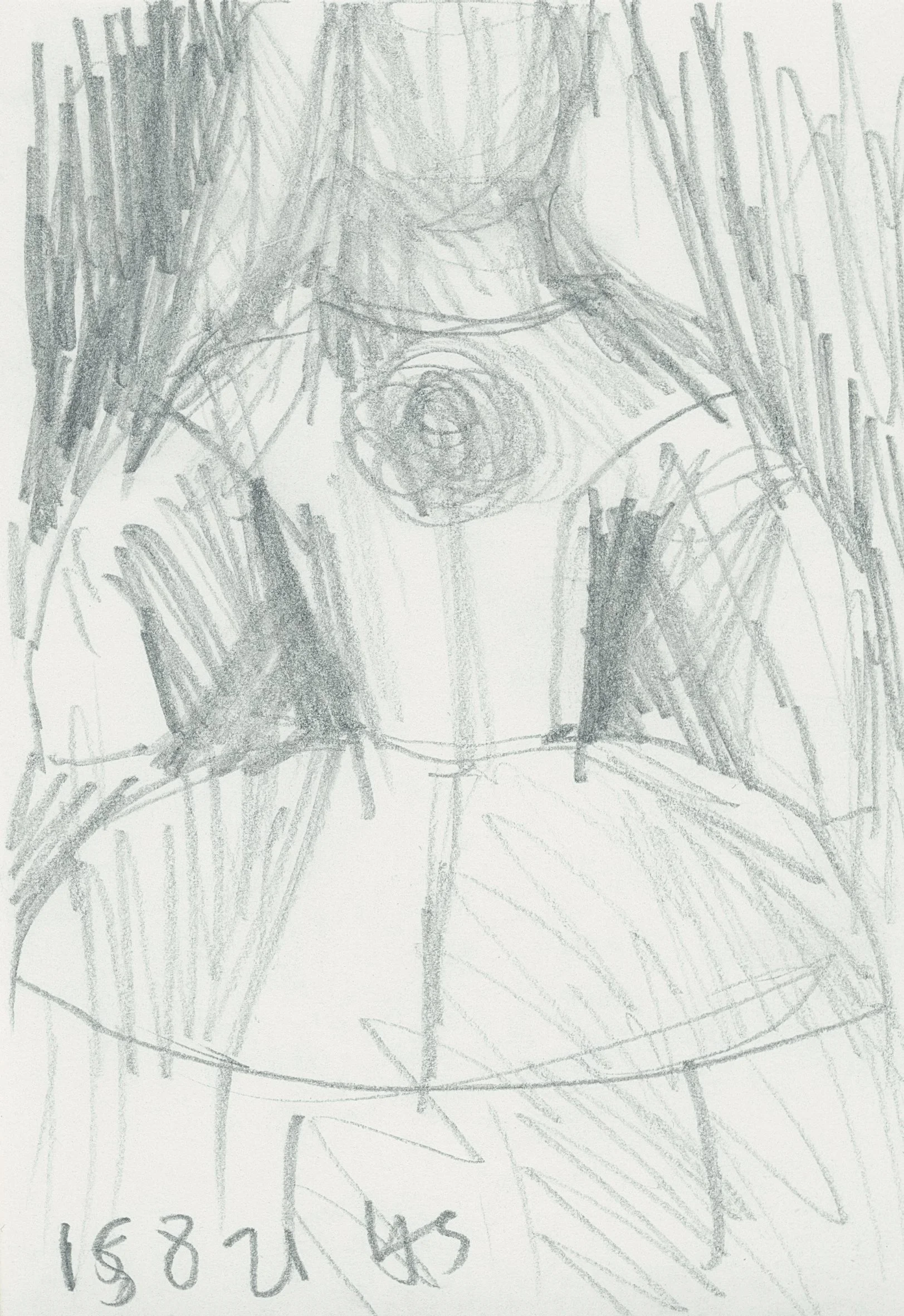 MENINAS DRESS 2021 Pencil on bankers paper 11 x 7.5 cm