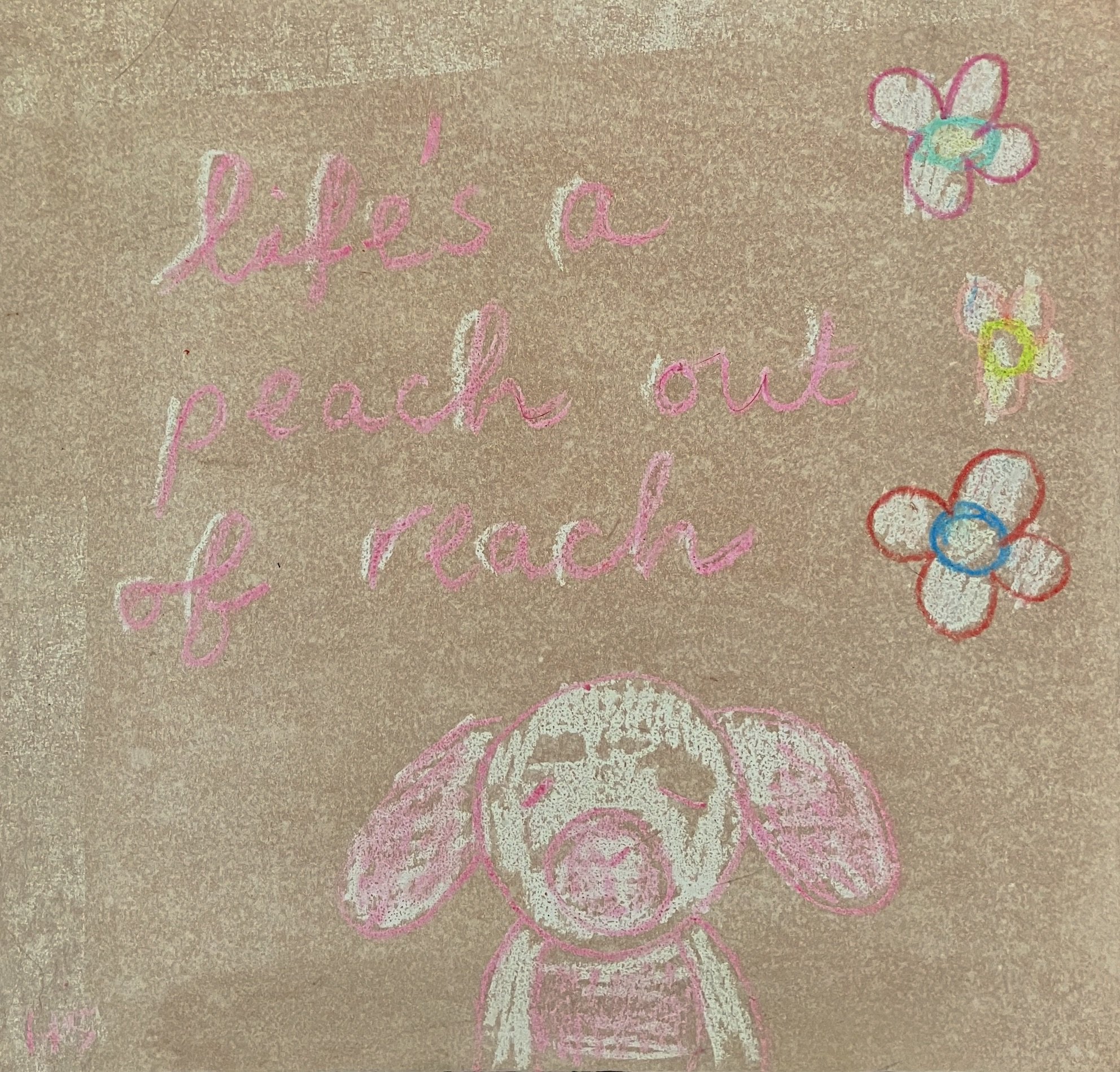 LIFE'S A PEACH 2025 Wax crayon & watercolour on Colorama paper 21.3 x 22.5 cm