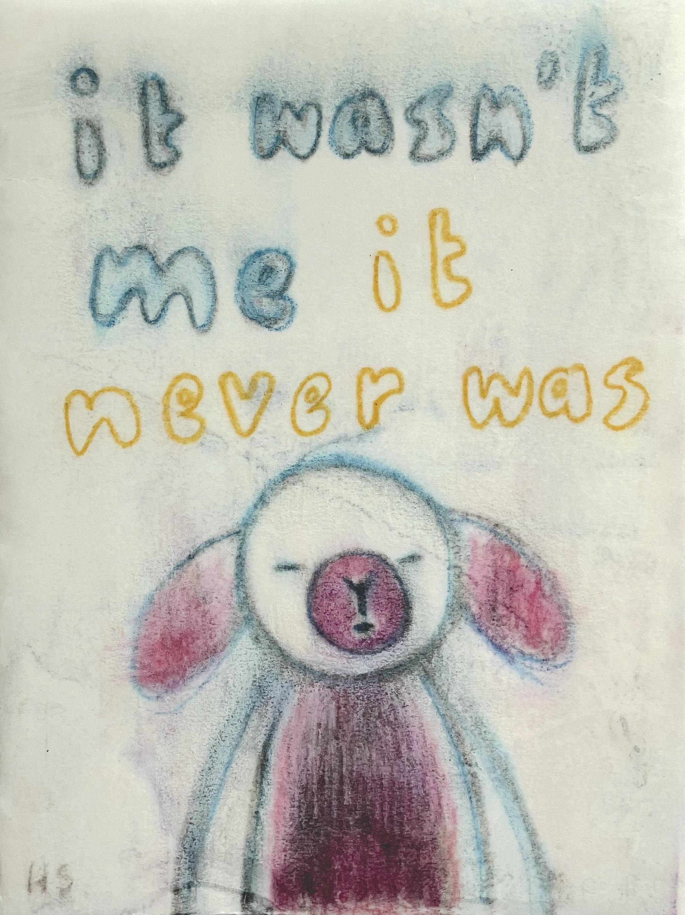 Wasn't Me 2025 Pastel on oiled Colorama paper 19.2 x 14.5 cm