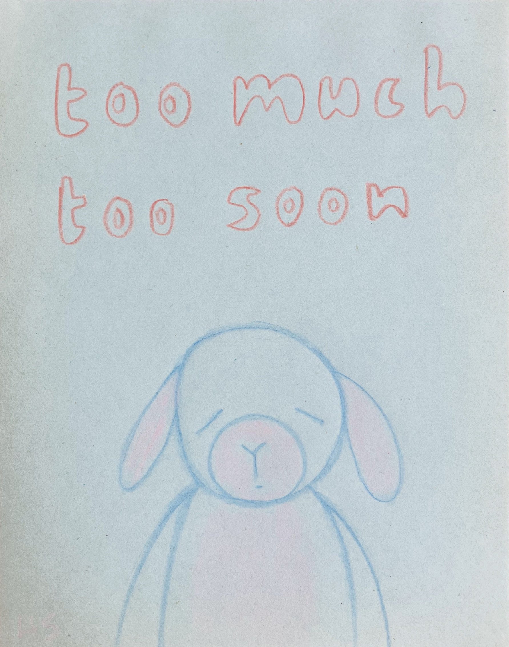 TOO MUCH 2025 Coloured pencil on found note paper 17 x 13.4 cm