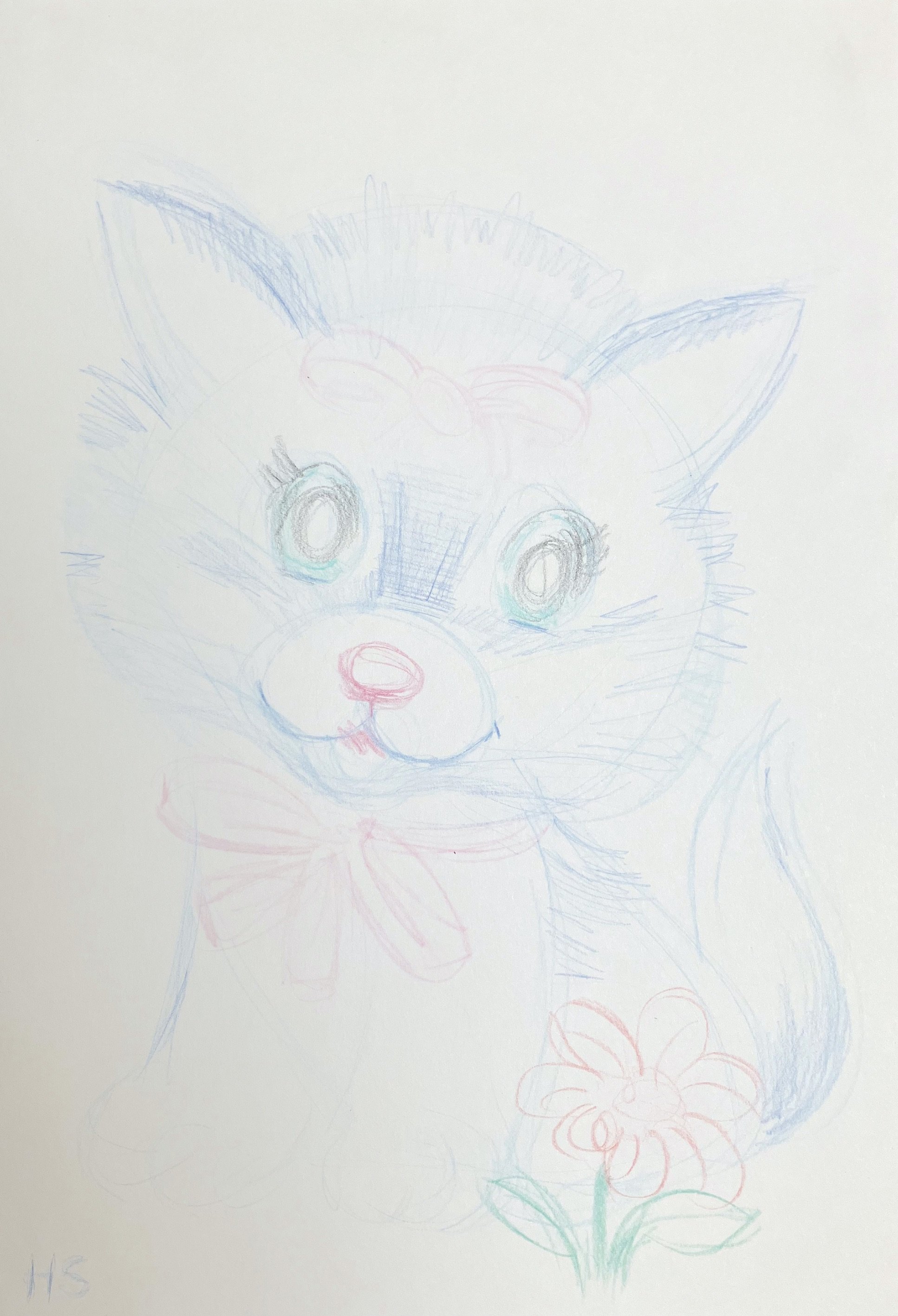 BLUE KITTY 2025 Coloured pencil on cartridge paper 29.5 x 20.3 cm