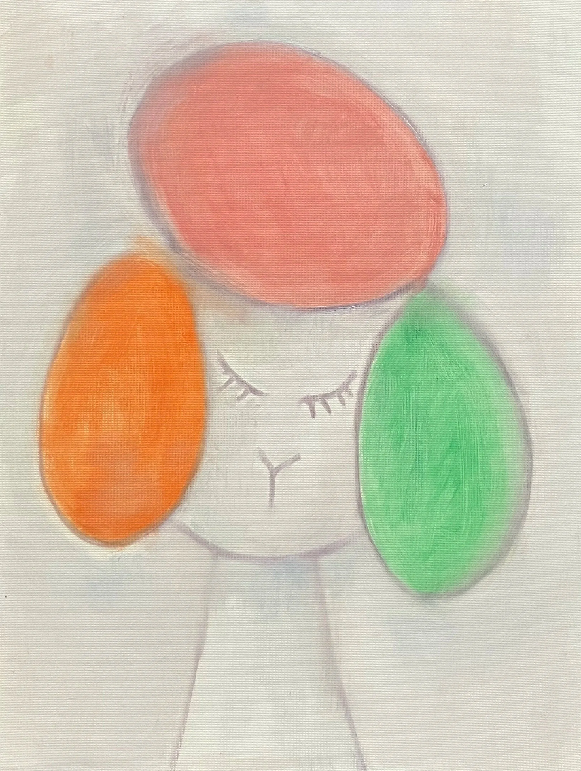 POODLE LAMMY ORANGE PINK GREEN 2024 Oil on oil paper 25.5 x 19 cm