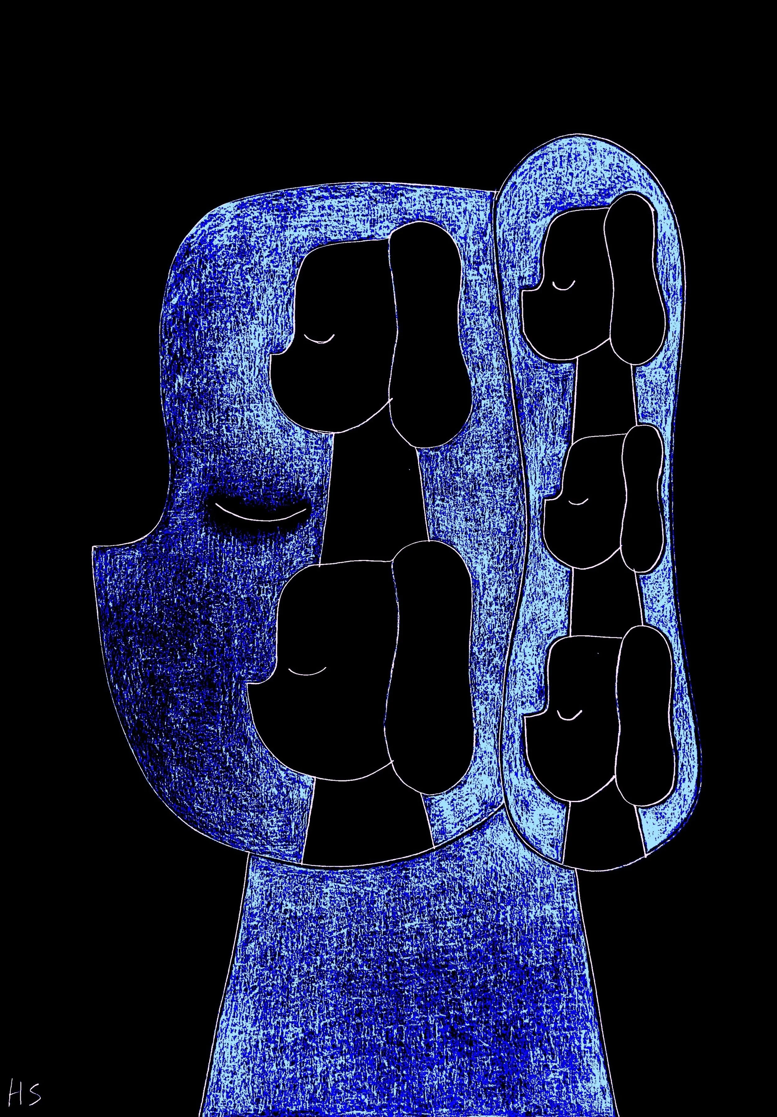 TOTEM HEAD MIDNIGHT BLUE 2026 Archival digital print on paper, original drawing 42 x 29.5 cm
