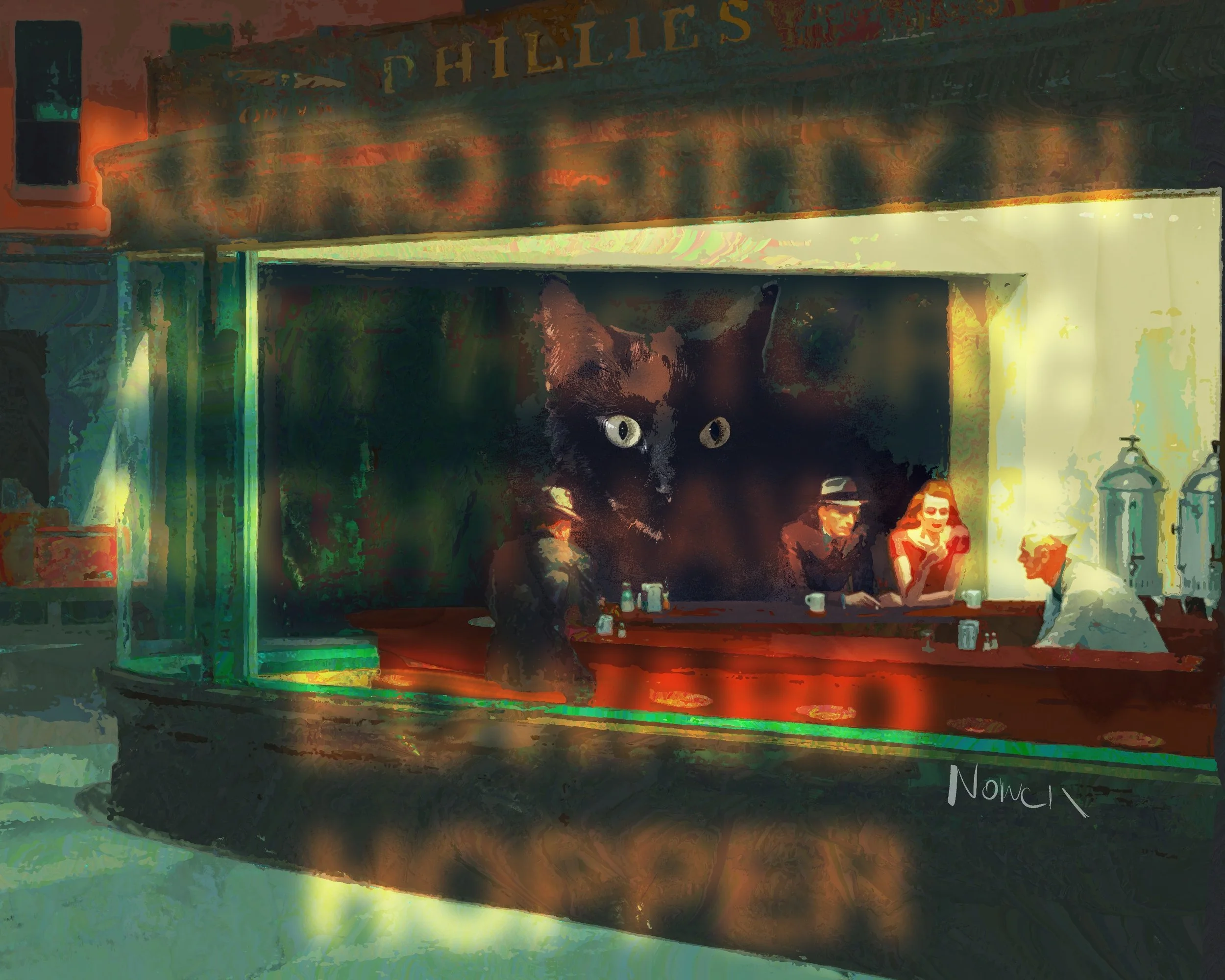 KURO KITTY IN ART HISTORY: NIGHTHAWKS, EDWARD HOPPER
