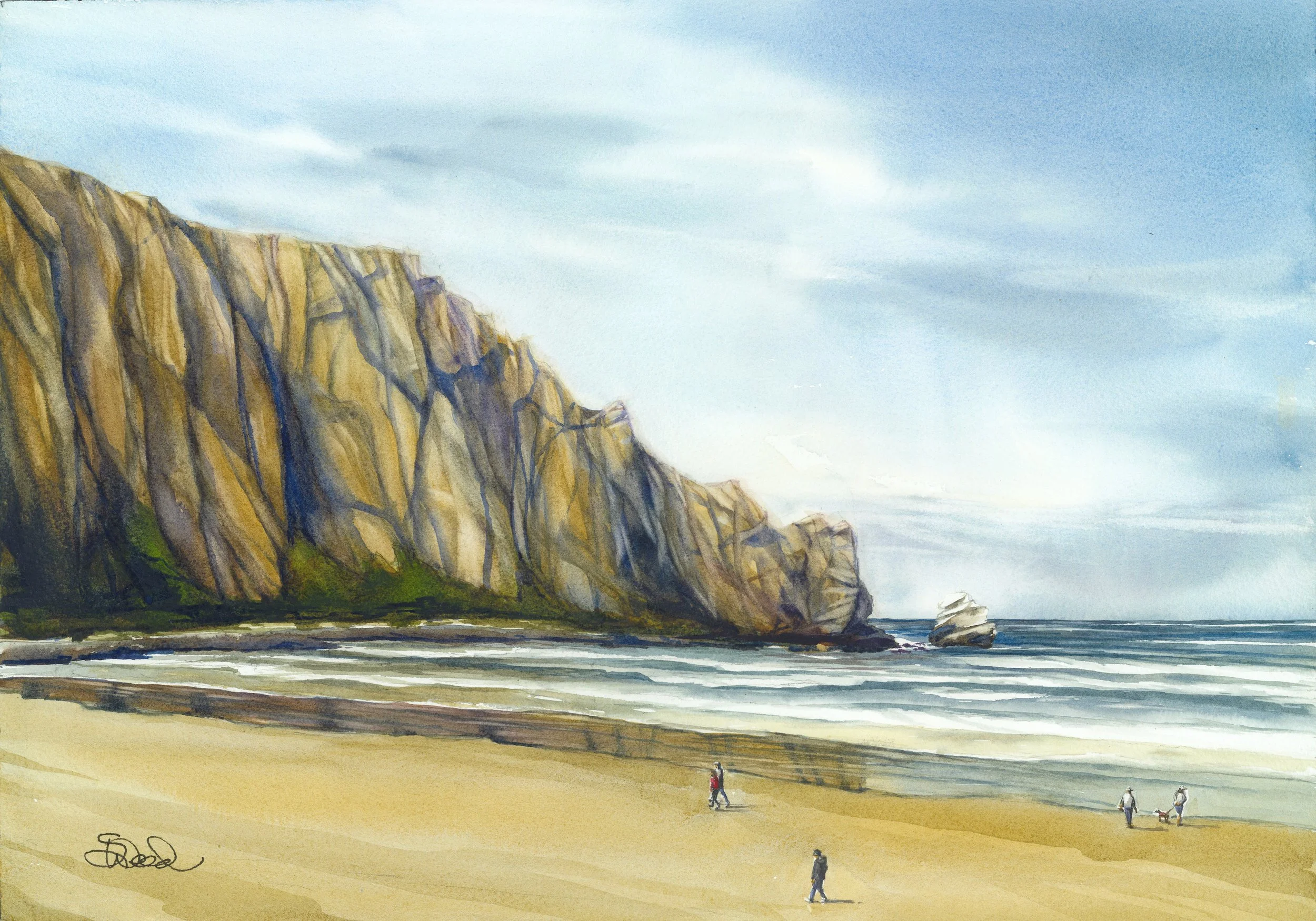  Beach Walk 
 Morro Rock Beach
 14 in x 20 in (36 cm x 51 cm)
 Watercolor
