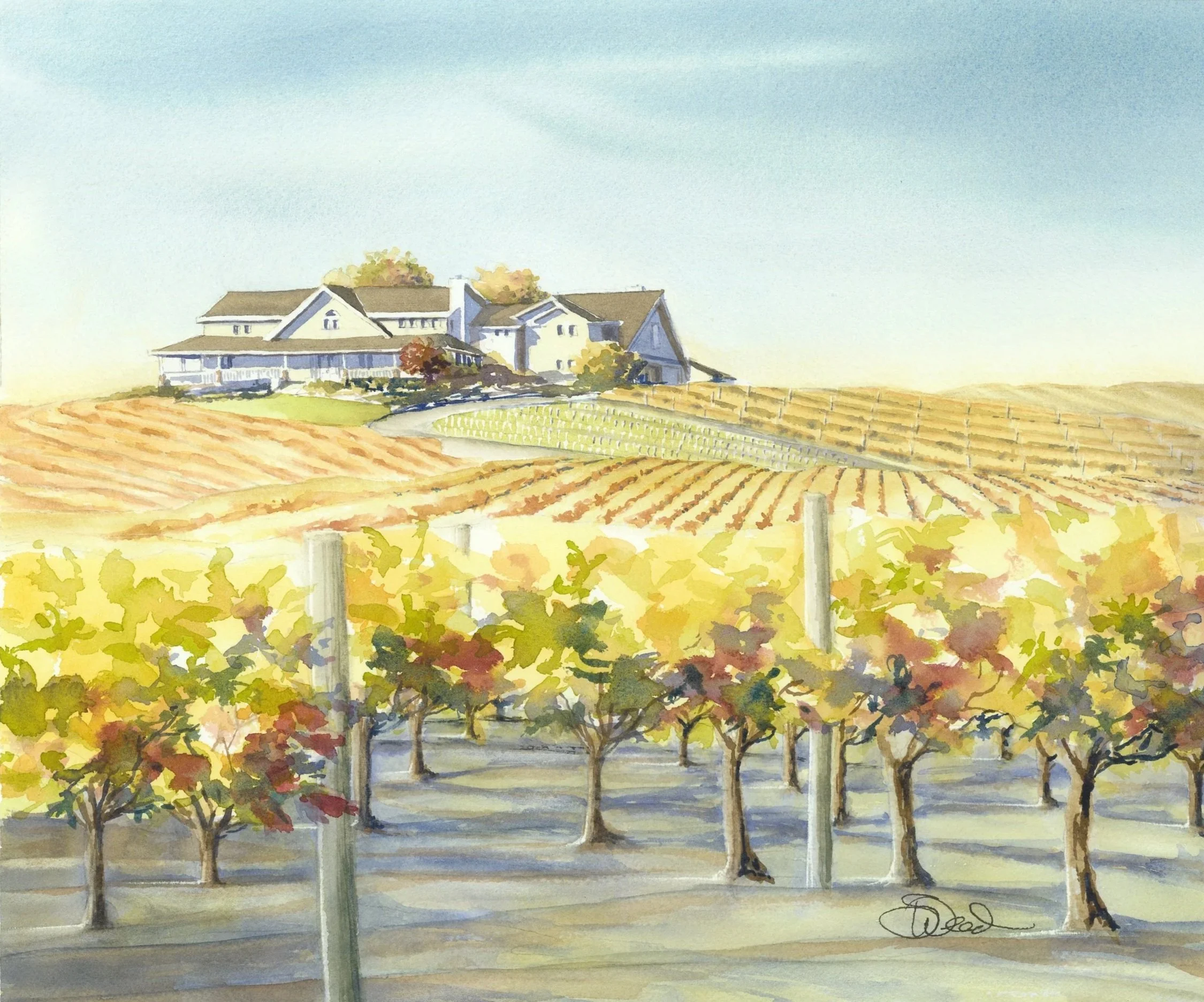  Vintner's House on the Hill 
 11 in x 14 in (28 cm x 36 cm)
 Watercolor