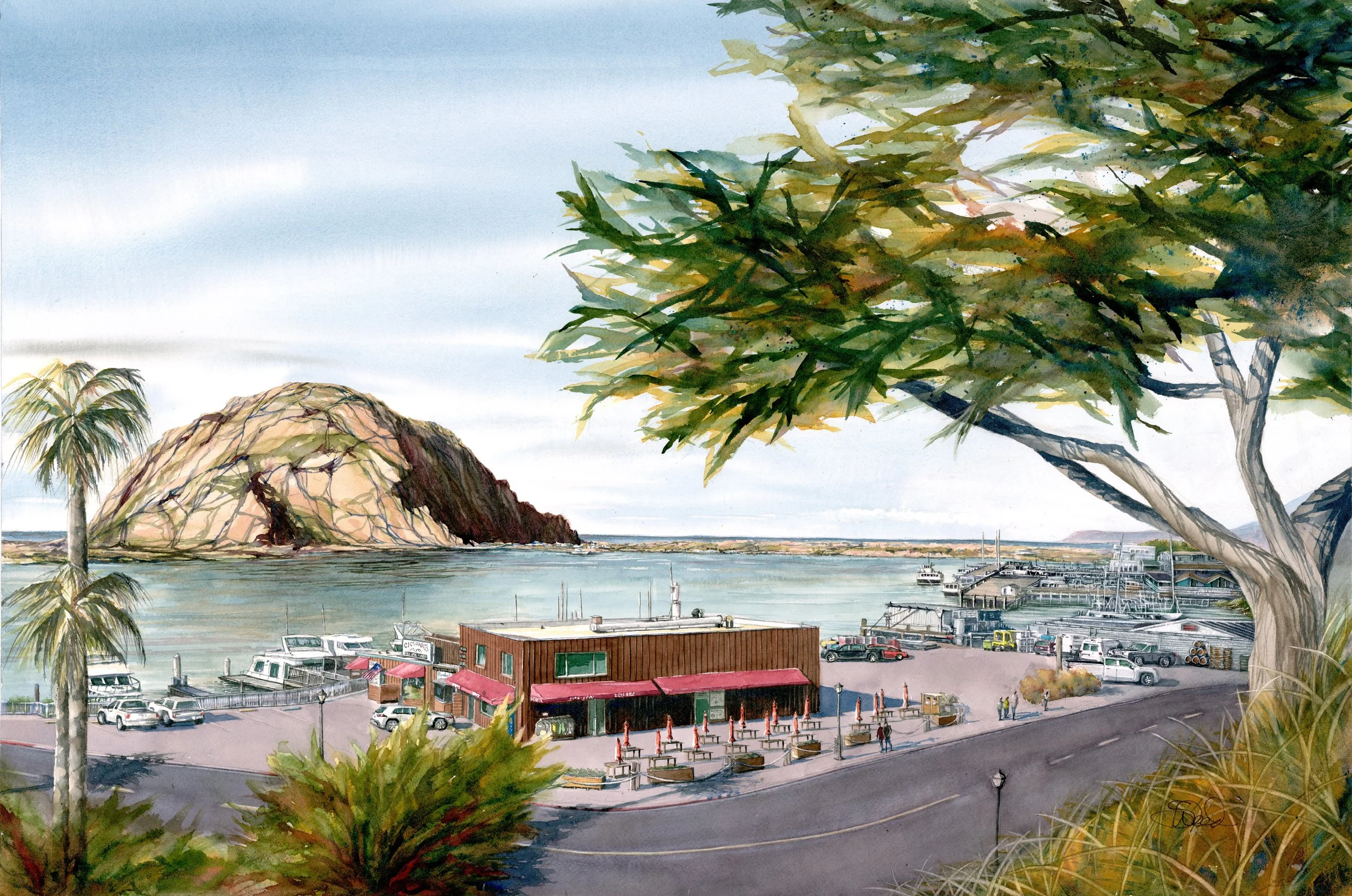  Morro Rock from Dune Street  
 20 in x 30 in (51 cm x 76 cm)
 Watercolor