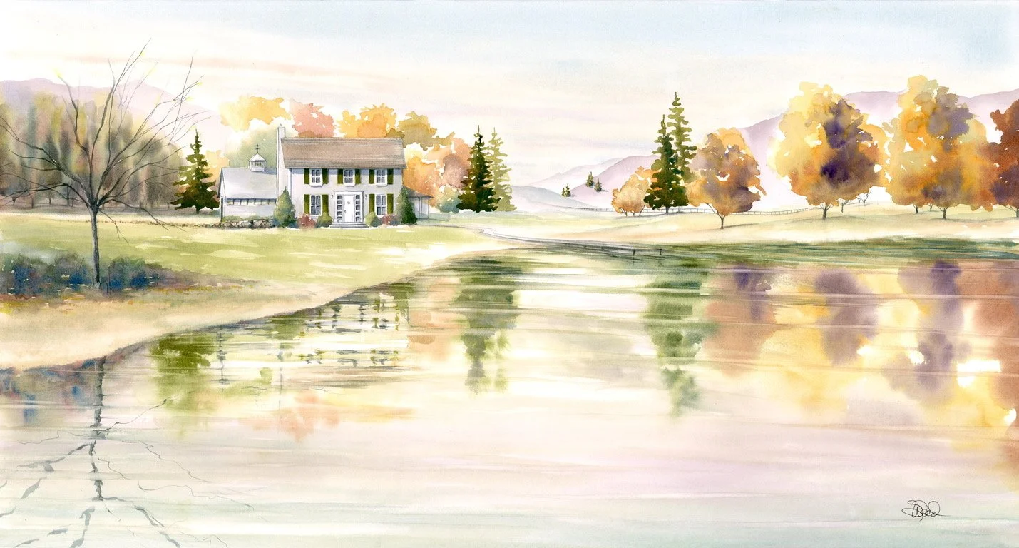  Lake House in Fall 
 34 in x 18 in (86 cm x 46 cm)
 Watercolor
 original   SOLD  
 prints available