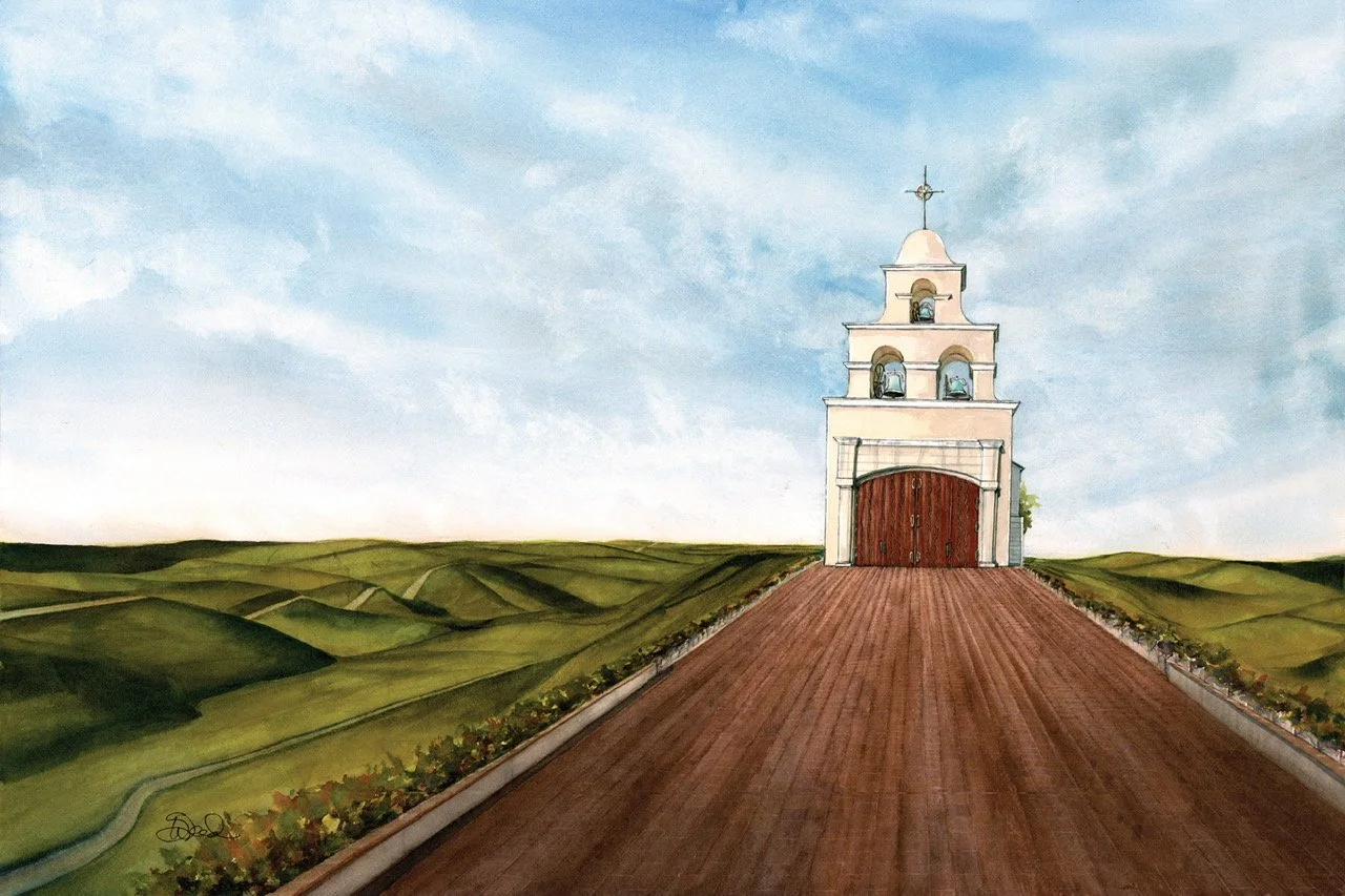  Chapel Hill 
 Shandon, California
 20 in x 30 in (51 cm x 76 cm)
 Watercolor