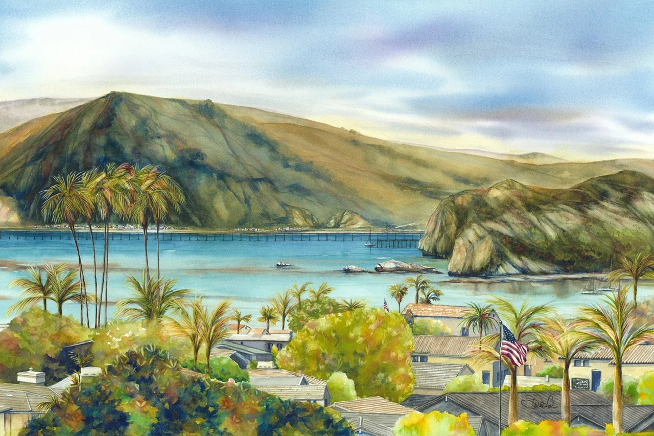  Avila from Shell Beach Road 
 20 in x 30 in (51 cm x 76 cm)
 Watercolor