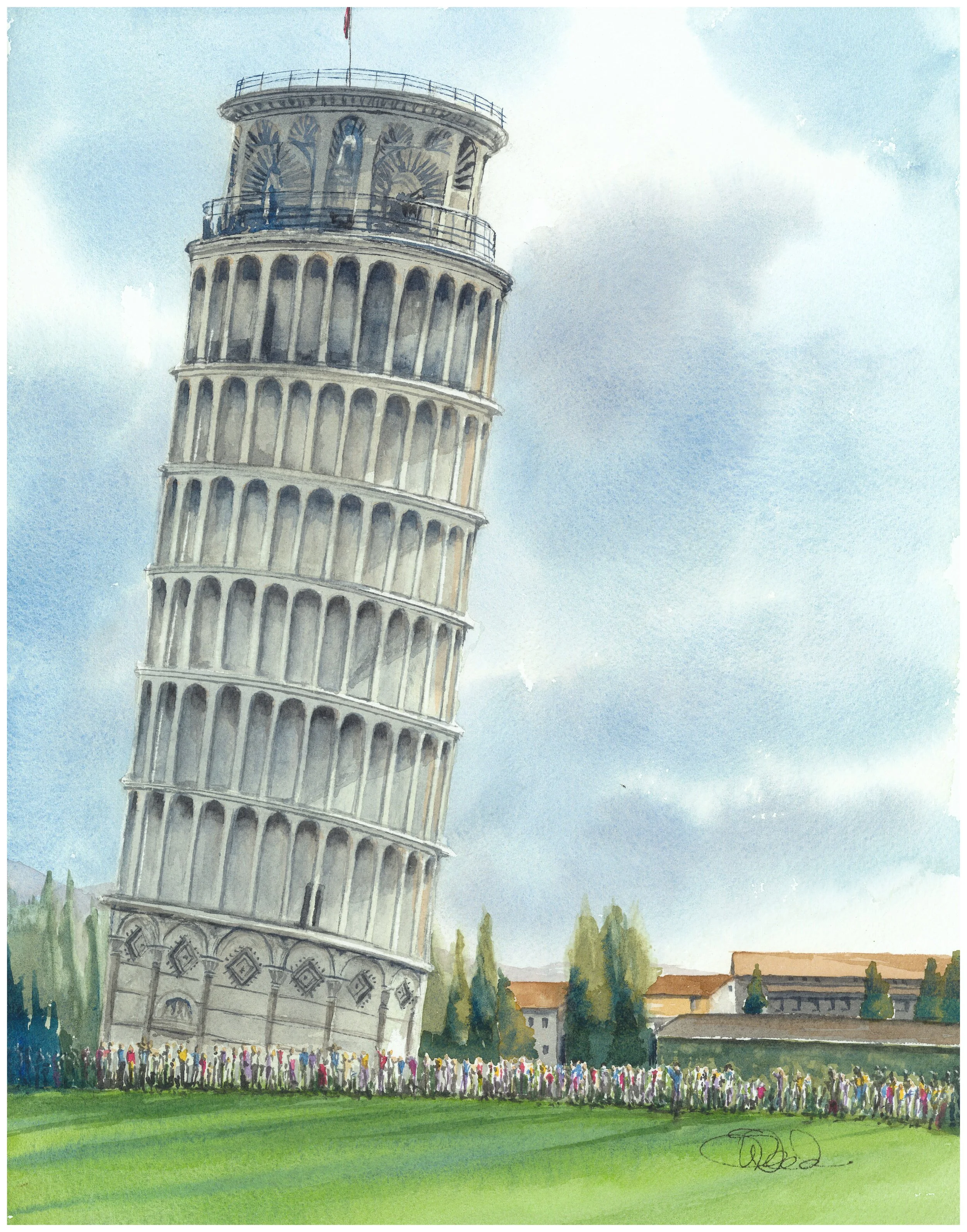  Leaning Tower of Pisa 
 Pisa, Italy
 14 in x 11 in (36 cm x 28 cm)
 Watercolor
