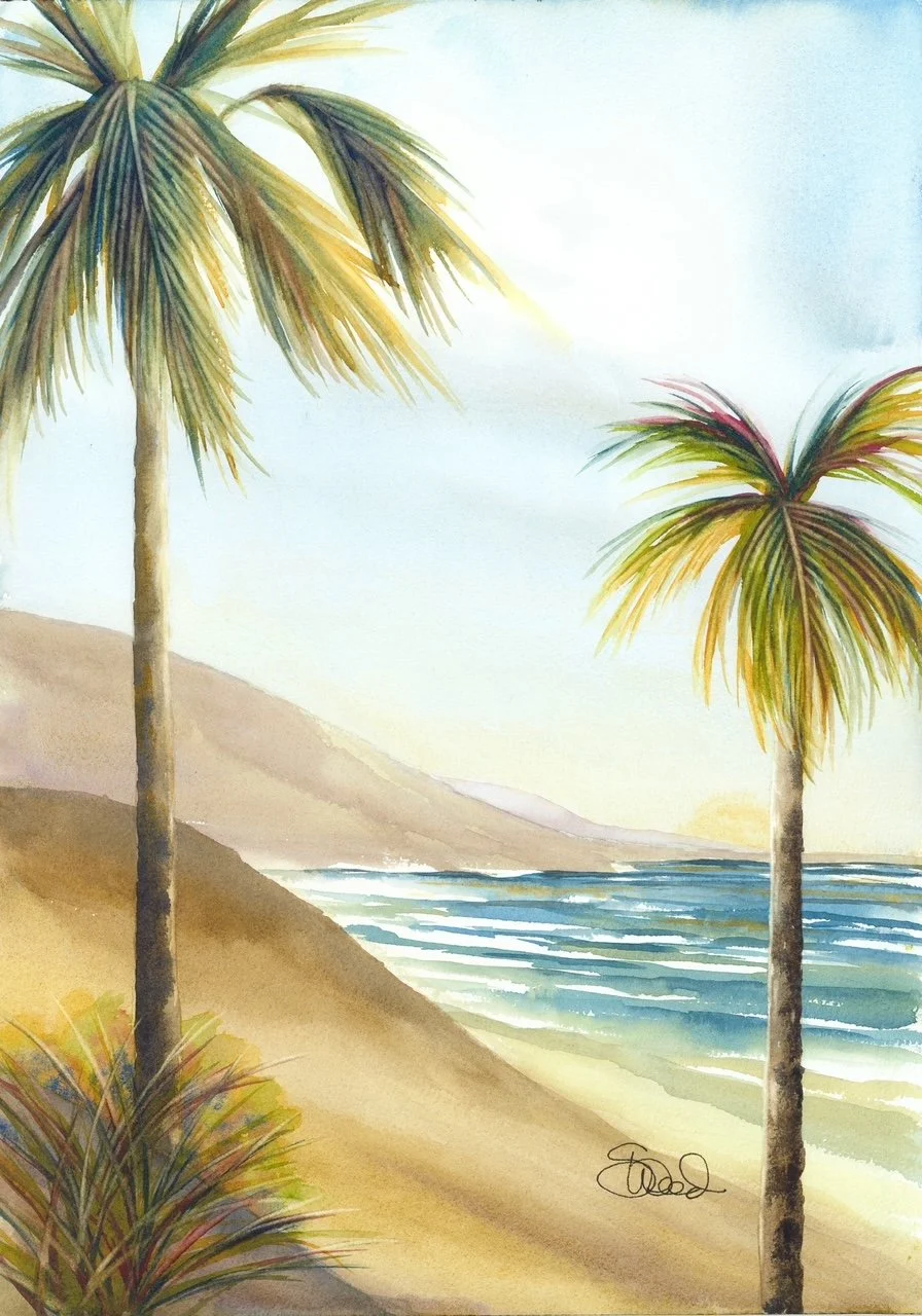  Sunset Palms 
 19 in x 13 in (48 cm x 33 cm)
 Watercolor
