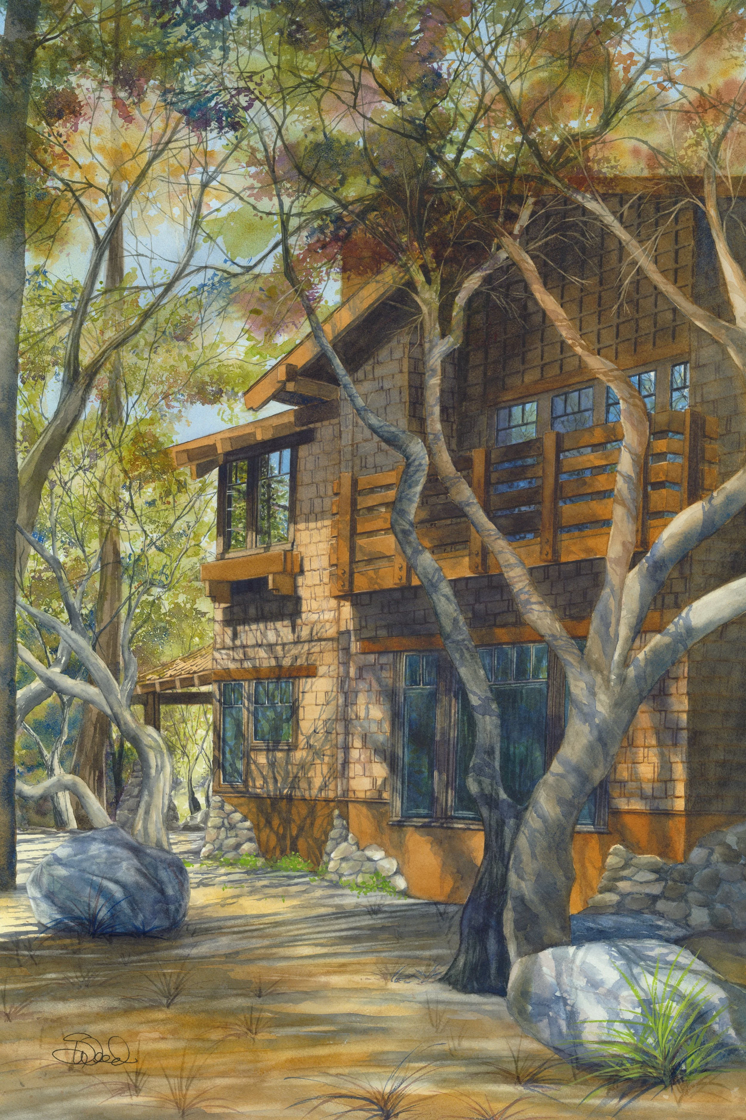  Nestled in the Woods 
 Cambria, California
 30 in x 20 in (76 cm x 51 cm)
 Watercolor
 original   SOLD  
 prints available