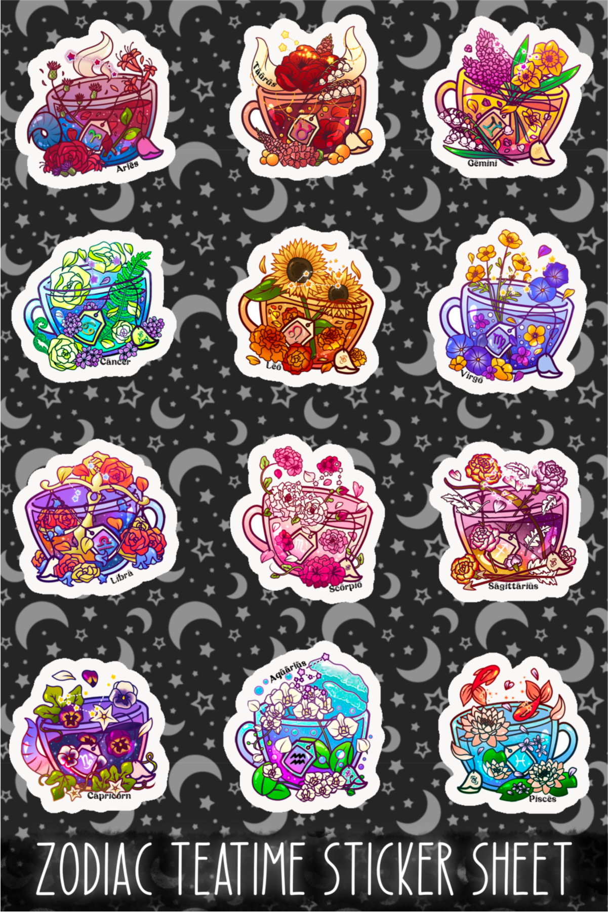 Zodiac Teatime Vinyl Sticker Sheet