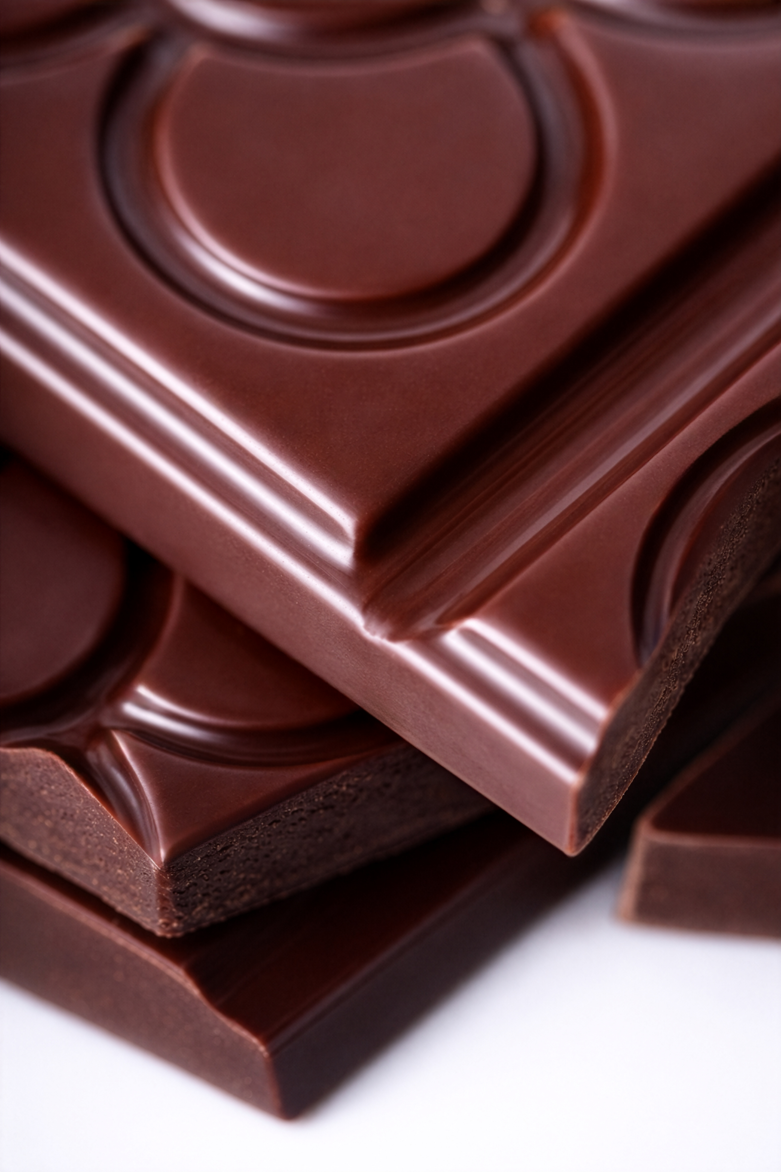 Tabla de chocolate oscuro con detalles y reflejos en la superficie