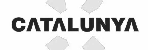Logo con la palabra 'Catalunya' en letras negras grandes y en negrita, rodeada de formas geométricas grises.