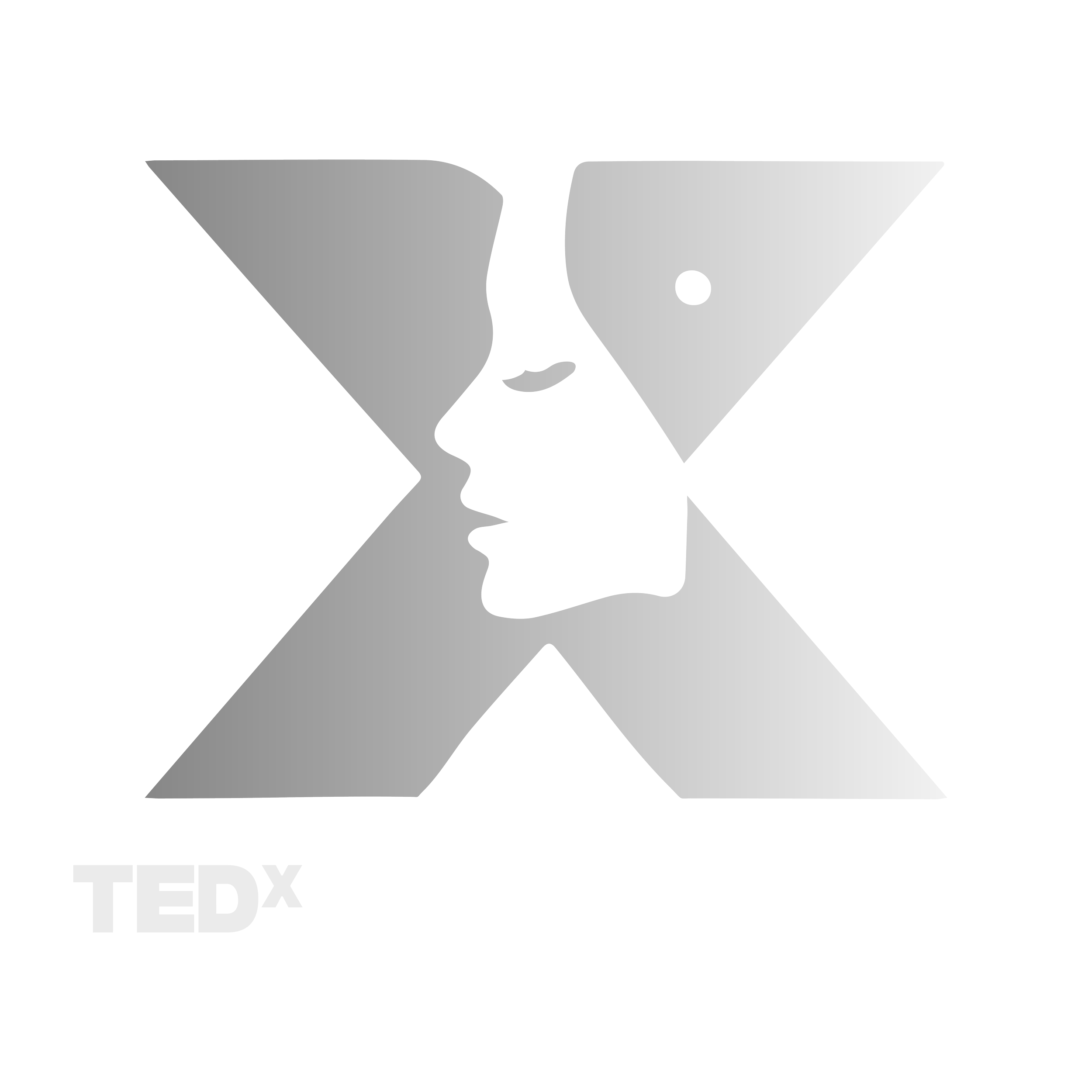 Logotipo del evento TEDxPobladoWomer con una cara minimalista en tonos gris y texto en blanco y gris claro.
