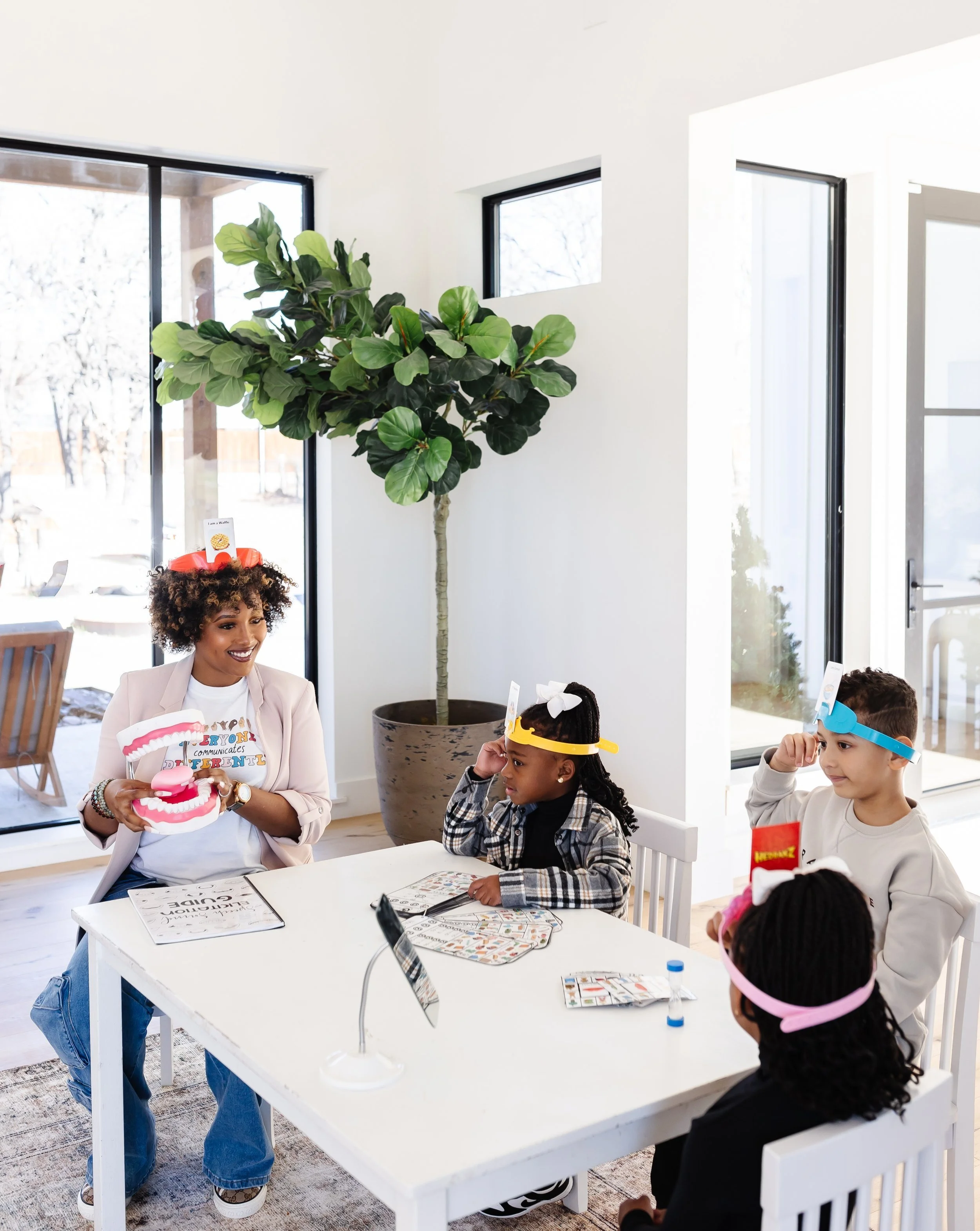 woman doing group speech therapy