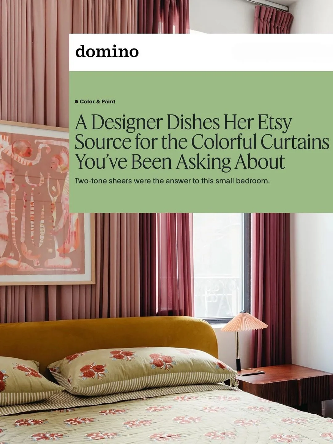 @dominomag came back for seconds! 
When the mag revealed Stephanie&rsquo;s apartment last week, everyone wanted to know one thing: where did those curtains in the bedroom come from? 
The secret&rsquo;s out&hellip;six sheer chiffon panels from Etsy ma