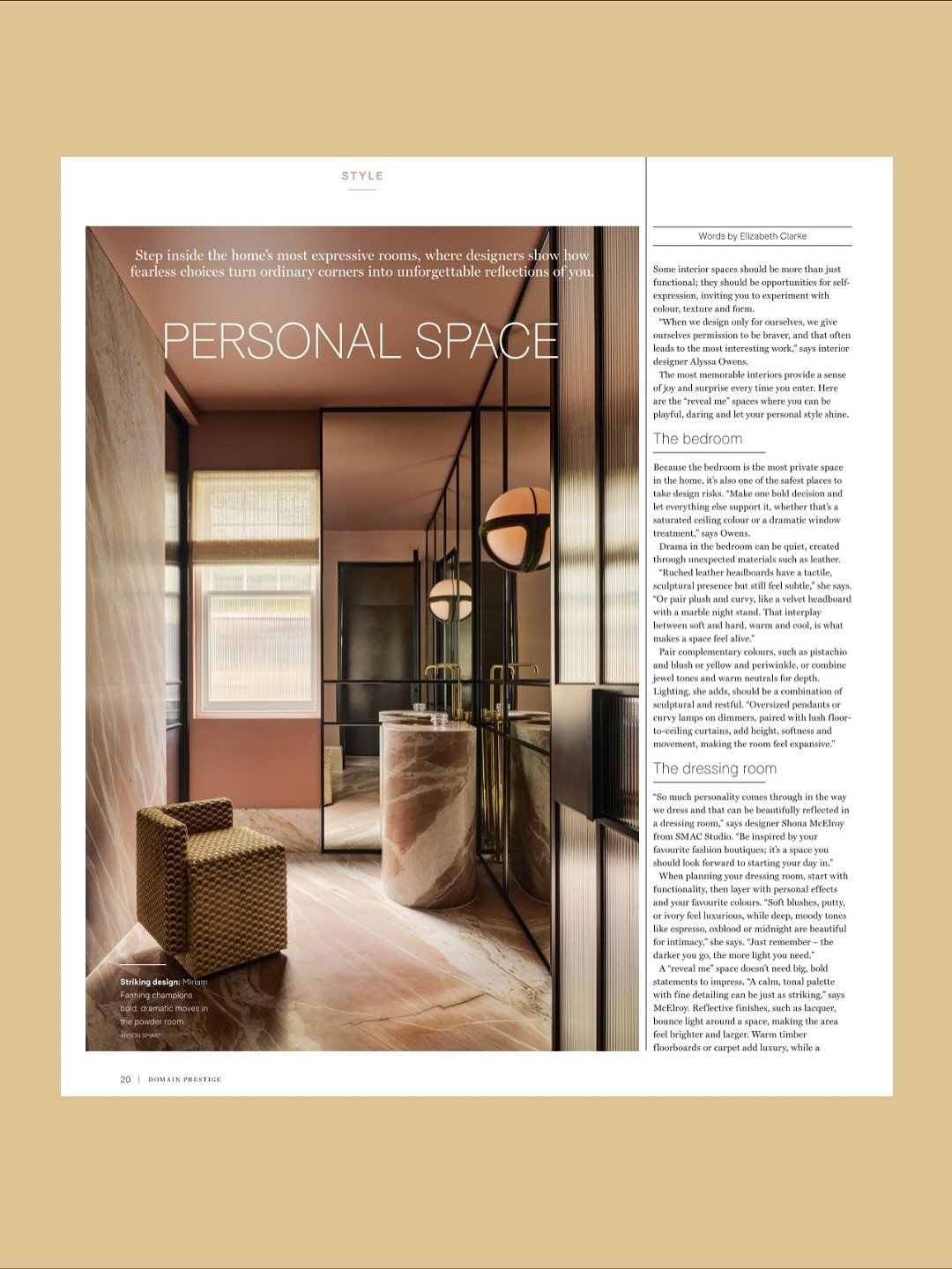 A big little milestone for the studio: my first print feature!

Loved chatting with Domaine Prestige about weaving personality and depth into the most intimate corners of a home. And spotting a photo from Brooklyn Rose among such exceptional Australi