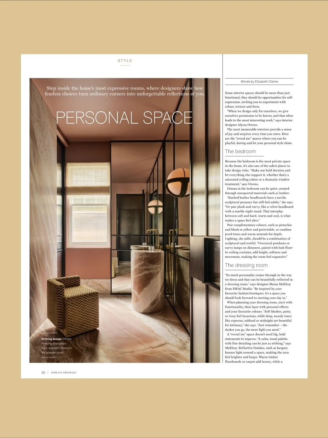 A big little milestone for the studio: my first print feature!

Loved chatting with Domaine Prestige about weaving personality and depth into the most intimate corners of a home. And spotting a photo from Brooklyn Rose among such exceptional Australi