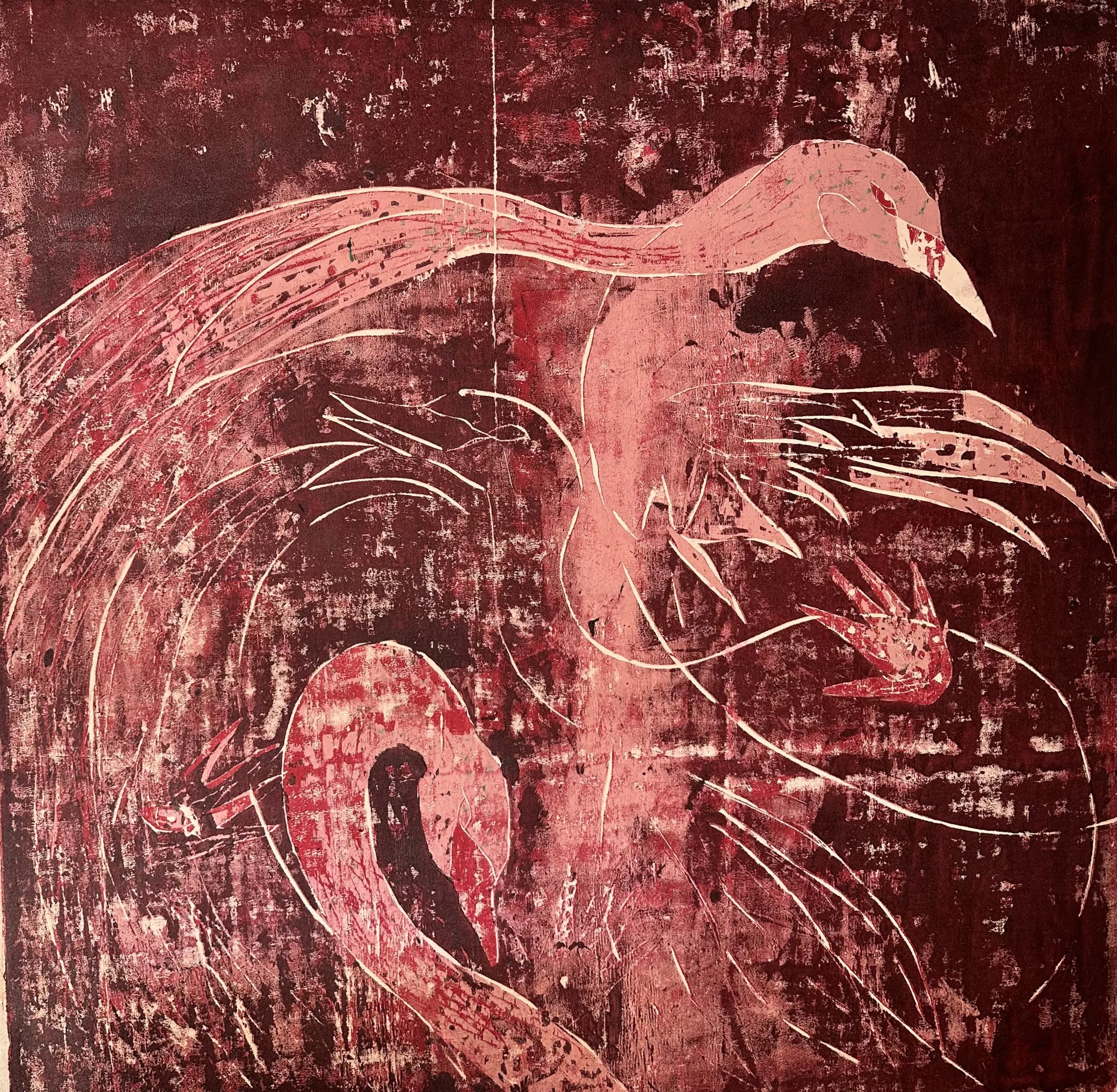 Goc 2 2023- Woodcut Print, Oil on Canvas - 120x120cm 🟢